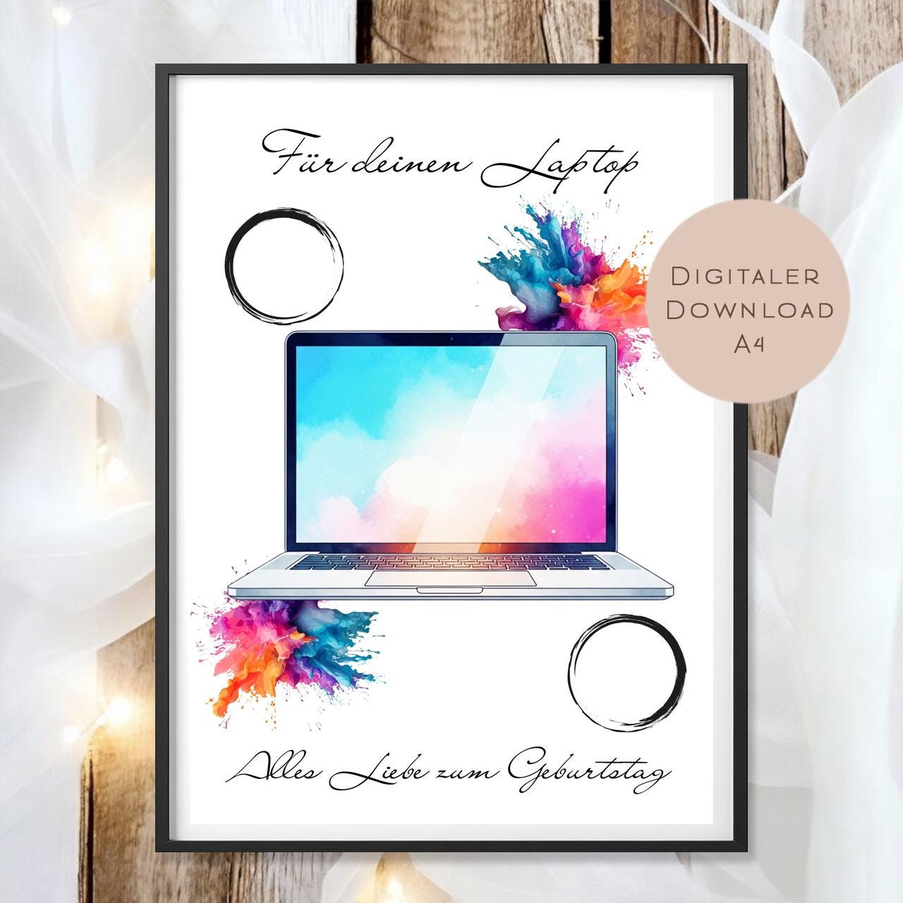 Digital Geburtstag Geldgeschenk Laptop Computer PC Geld schenken Geschenk Gutschein Geburtstagsgeschenk Wunscherfüller download A4