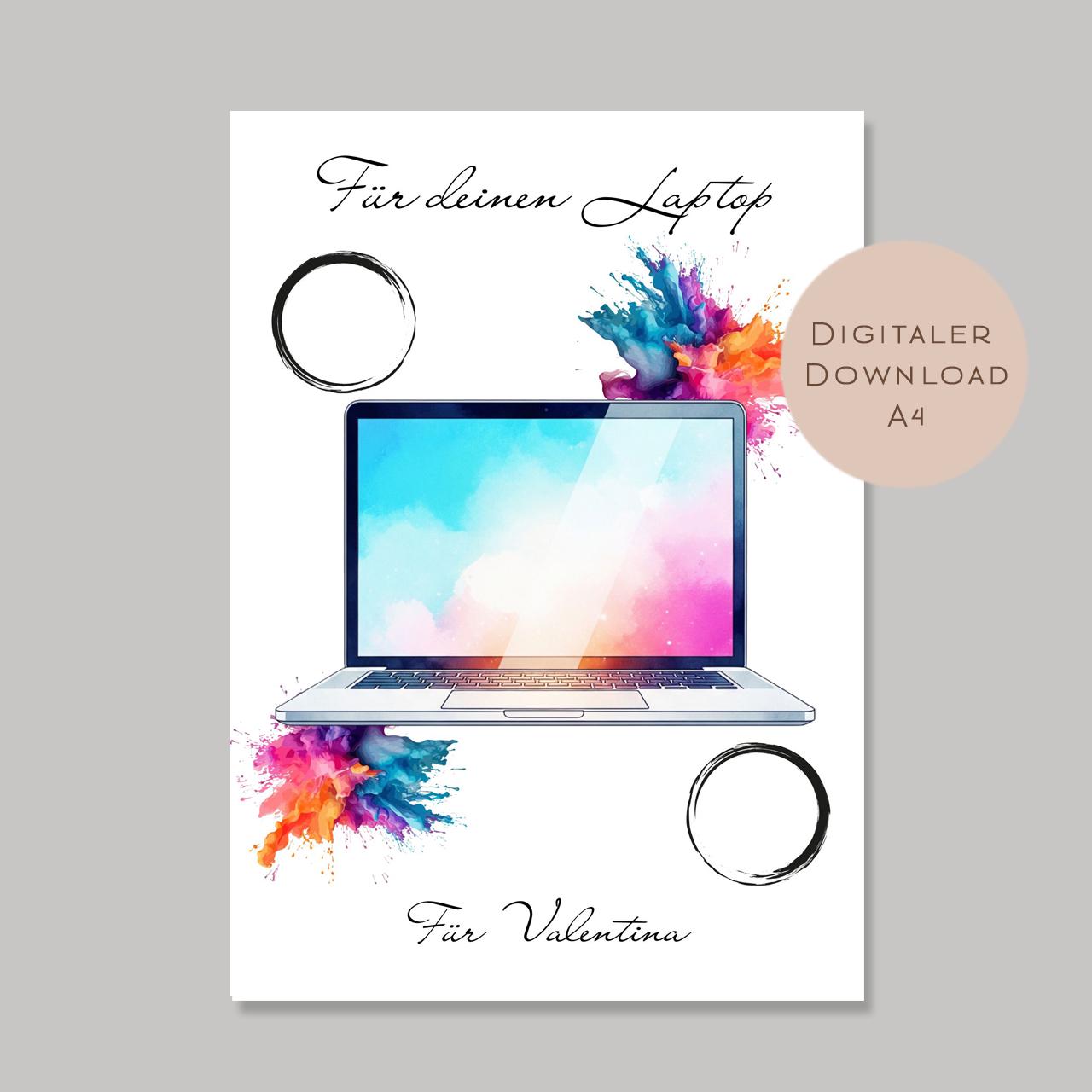 Geburtstag Geldgeschenk Laptop mit Name personalisiert Computer PC Geld schenken Geschenk Gutschein Geburtstagsgeschenk download A4