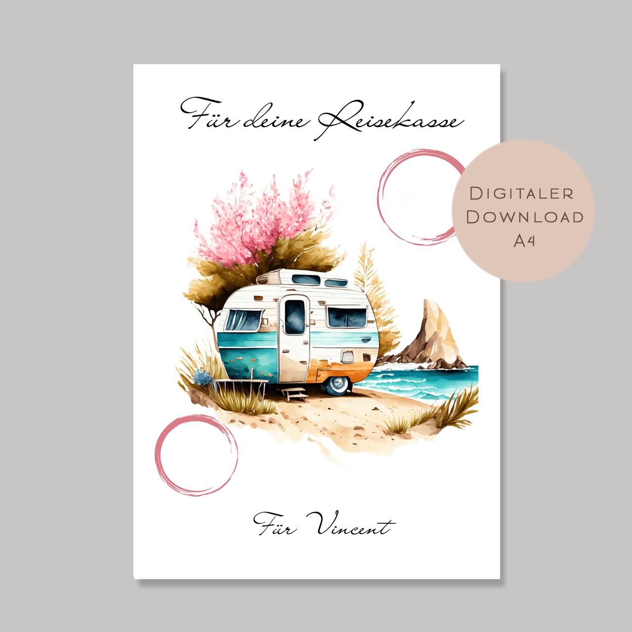 Geldgeschenk Camper I Gutschein für Reisekasse I Geschenk Name Urlaub zum Ausdrucken I Geburtstag Geld schenken I Geburtstagsgeschenk PDF A4