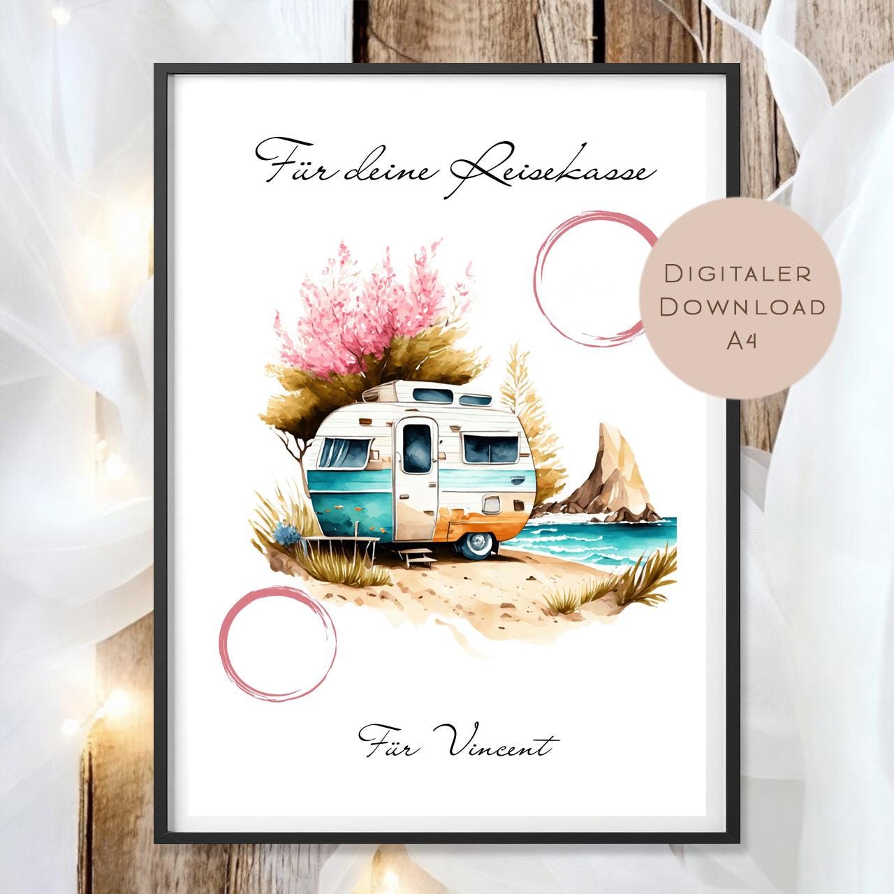 Geldgeschenk Camper I Gutschein für Reisekasse I Geschenk Name Urlaub zum Ausdrucken I Geburtstag Geld schenken I Geburtstagsgeschenk PDF A4