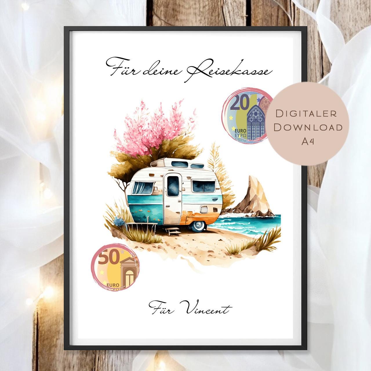 Geldgeschenk Camper I Gutschein für Reisekasse I Geschenk Name Urlaub zum Ausdrucken I Geburtstag Geld schenken I Geburtstagsgeschenk PDF A4