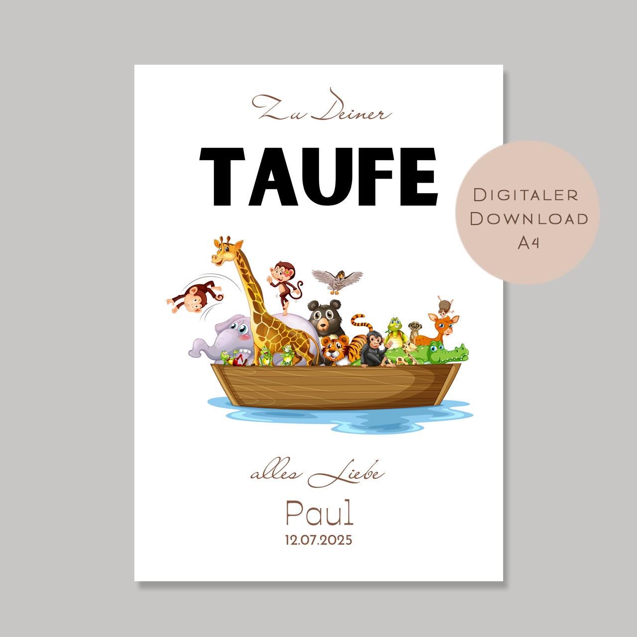 Digital Geldgeschenk Taufe Arche Noah Taufgeschenk personalisiert Name Geld schenken Geschenk Taufpate Gutschein Wunscherfüller download A4