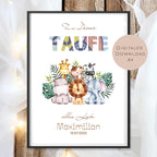 Digital Geldgeschenk Taufe Tiere Taufgeschenk personalisiert mit Name Geld schenken Geschenk Taufpate Gutschein Wunscherfüller download A4