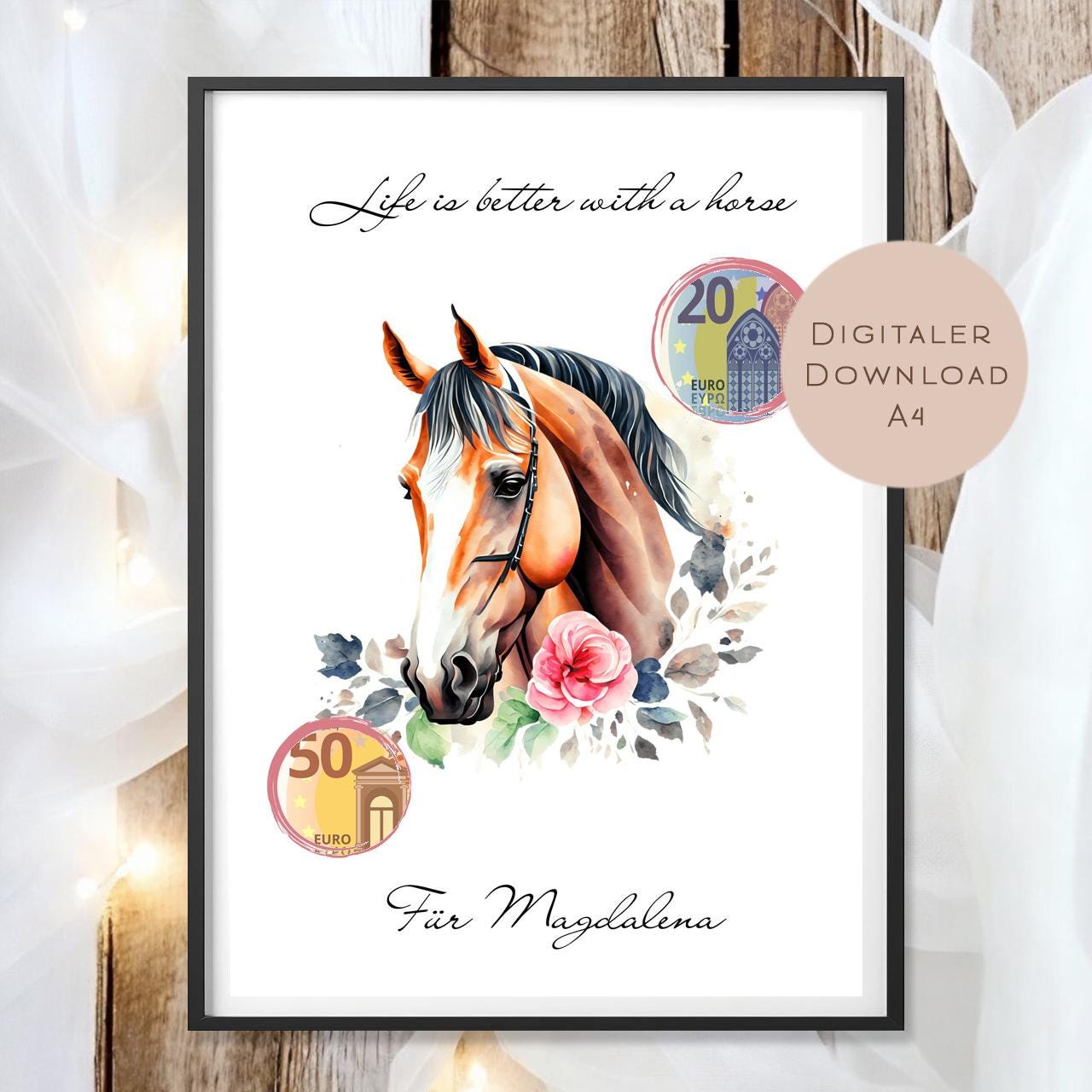 Geldgeschenk Pferd I Gutschein für Pferdemädchen I Geschenkidee reiten Ausdrucken I Geburtstag Geld schenken I Geburtstagsgeschenk PDF A4