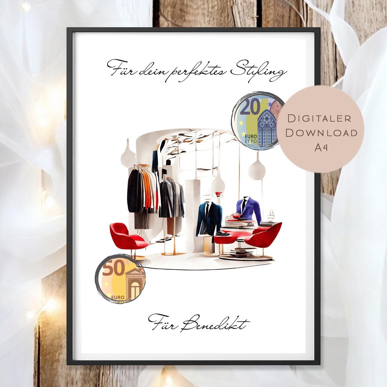 Geldgeschenk Mann shoppen I Gutschein einkaufen I Geschenkidee Mode Ausdrucken I Geburtstag Geld schenken I Geburtstagsgeschenk PDF A4