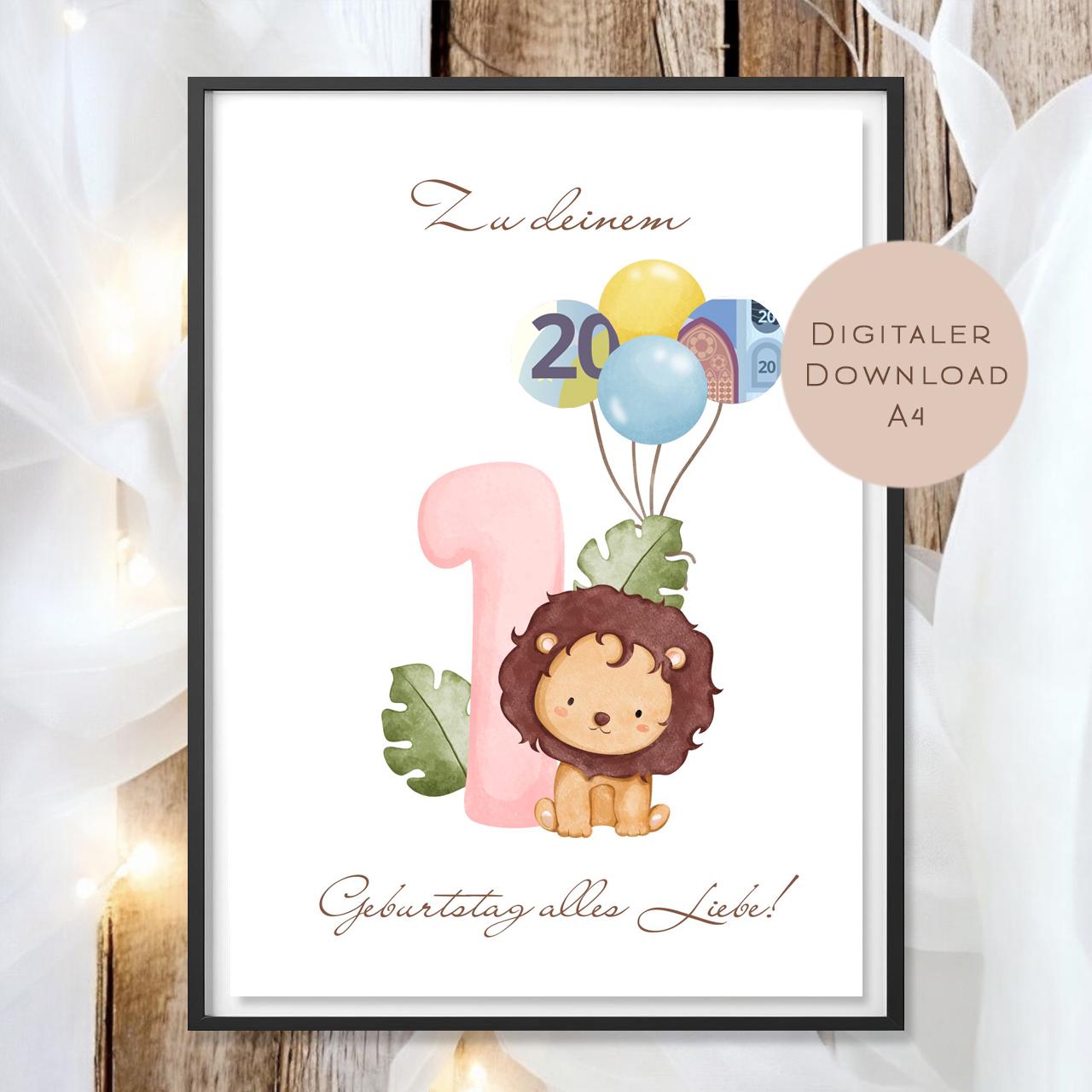 Geldgeschenk 1 Geburtstag erster Geburtstag Geld schenken Geschenk Gutschein Geburtstagsgeschenk Wunscherfüller download A4