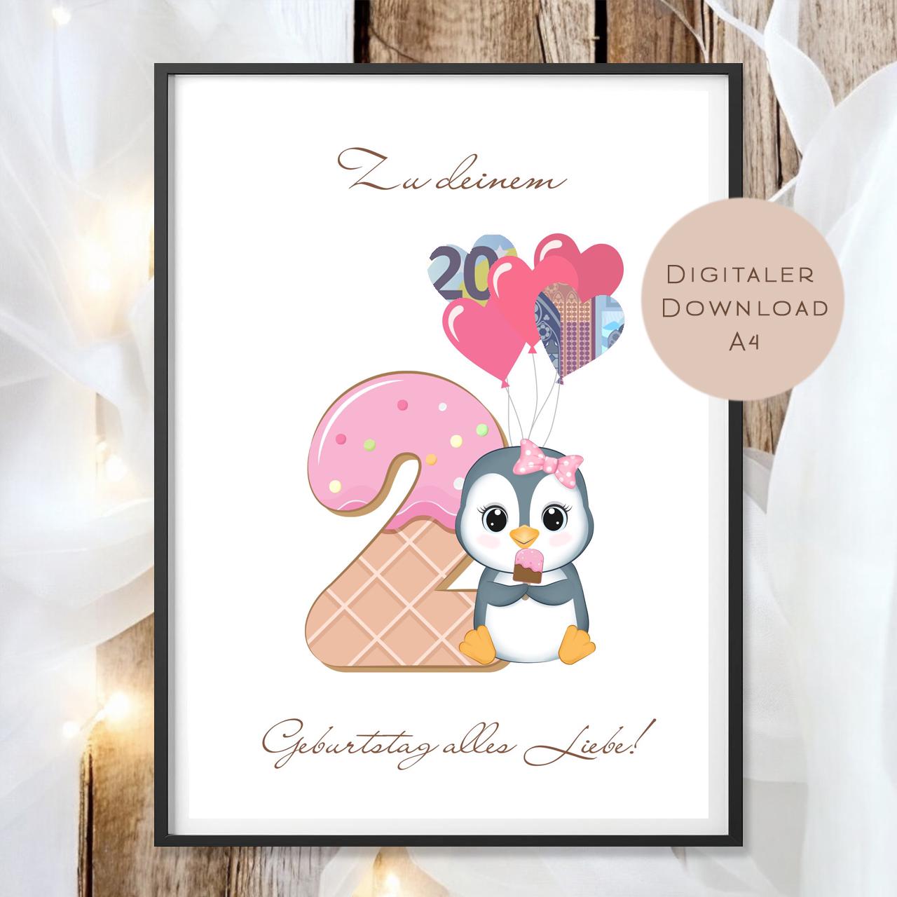 Digital Geldgeschenk 2 Geburtstag zweiter Geburtstag Geld schenken Geschenk Gutschein Geburtstagsgeschenk Wunscherfüller download A4