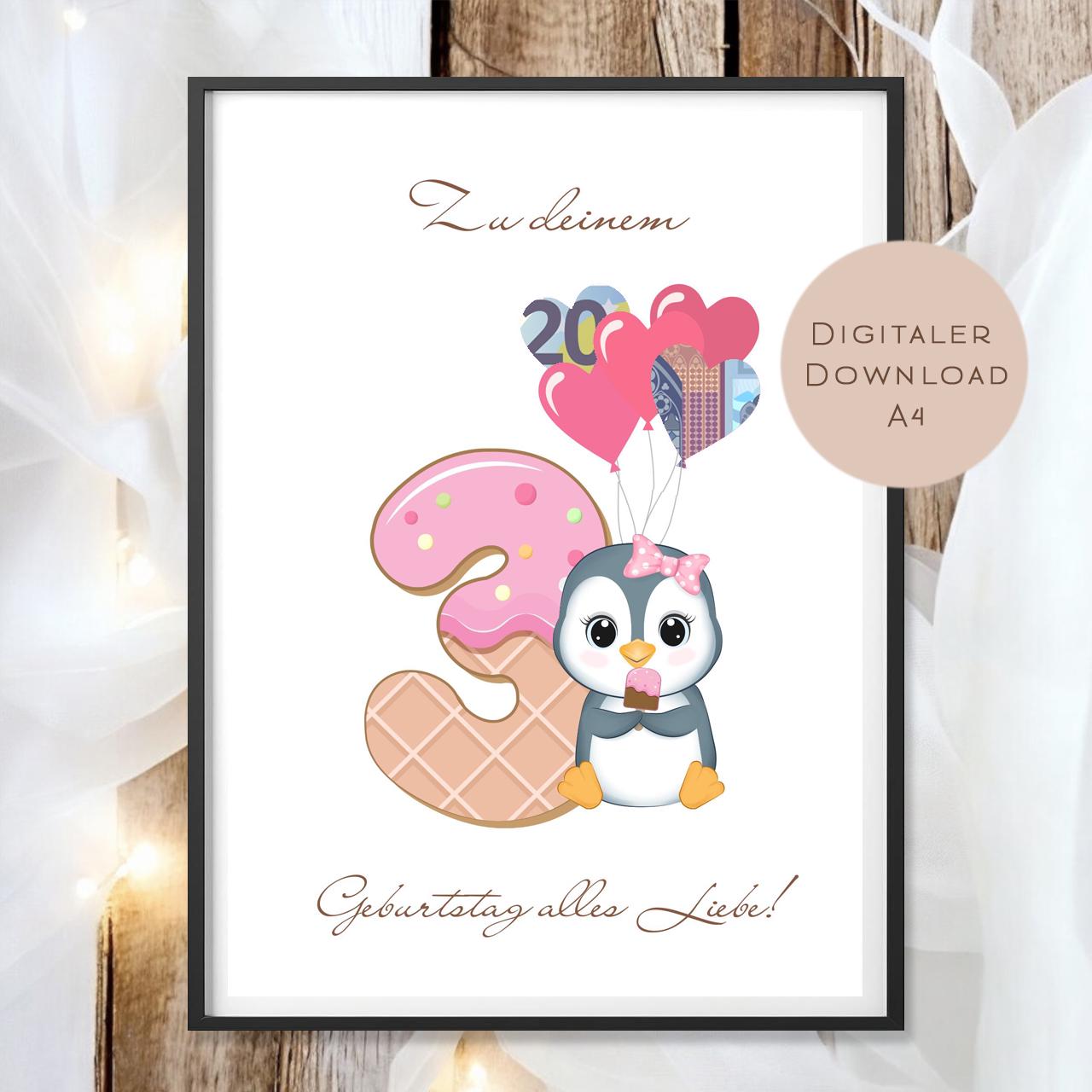 Digital Geldgeschenk 3 Geburtstag dritter Geburtstag Geld schenken Geschenk Gutschein Geburtstagsgeschenk Wunscherfüller download A4