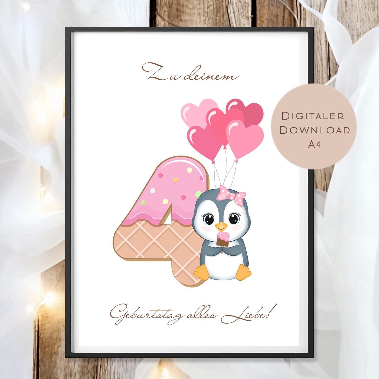 Digital Geldgeschenk 4 Geburtstag vierter Geburtstag Geld schenken Geschenk Gutschein Geburtstagsgeschenk Wunscherfüller download A4