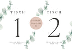 Hochzeit Tischnummern Zahlen A5 PDF l personalisiert mit Namen & Datum Sitzplan l zum Ausdrucken l digitale Tischkarten Hochzeit Eukalyptus