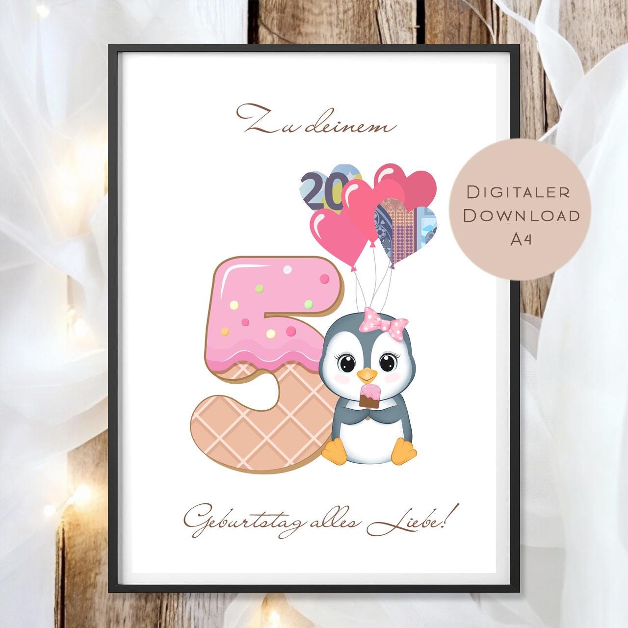 Digital Geldgeschenk 5 Geburtstag fünfter Geburtstag Geld schenken Geschenk Gutschein Geburtstagsgeschenk Wunscherfüller download A4