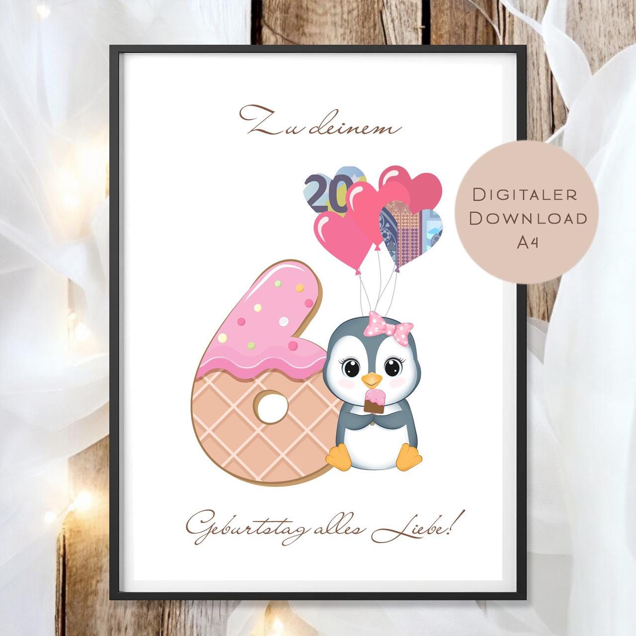 Digital Geldgeschenk 6 Geburtstag sechster Geburtstag Geld schenken Geschenk Gutschein Geburtstagsgeschenk Wunscherfüller download A4