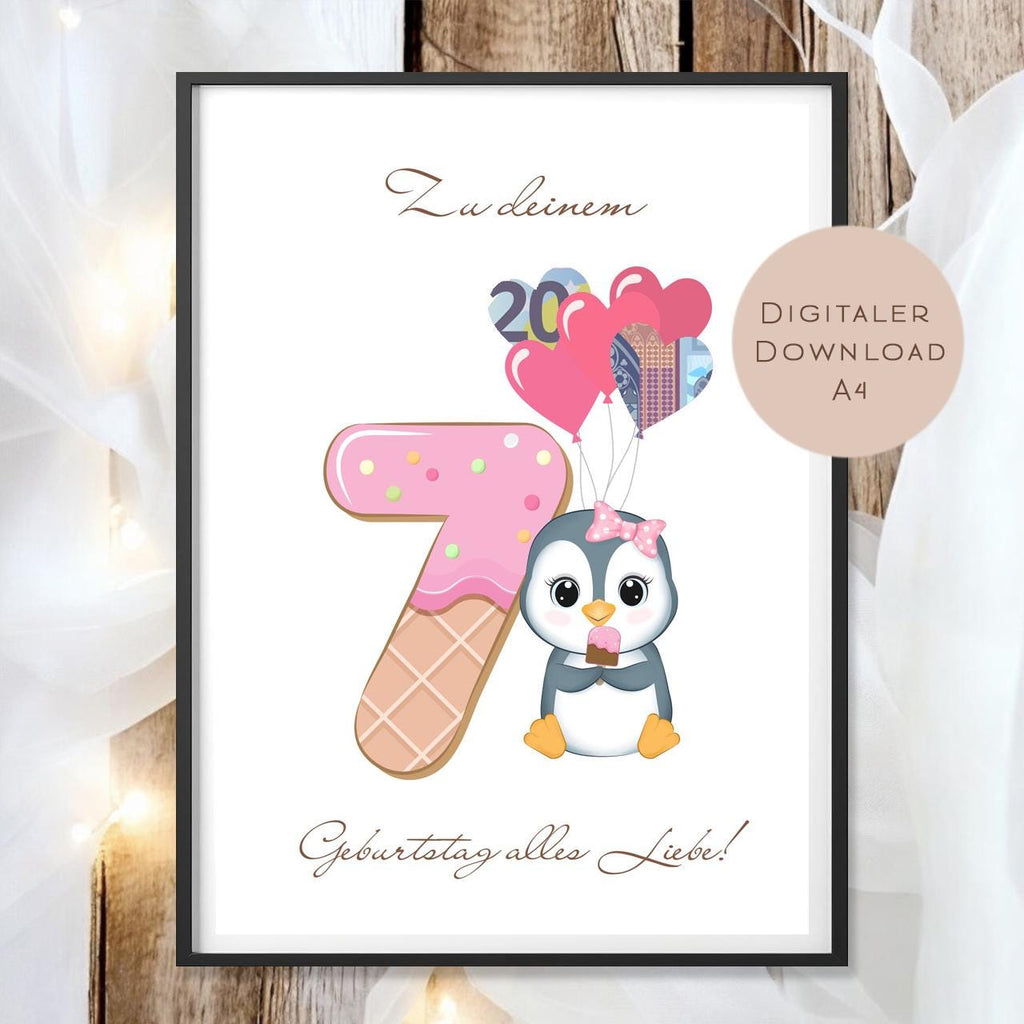 Digital Geldgeschenk 7 Geburtstag siebter Geburtstag Geld schenken Geschenk Gutschein Geburtstagsgeschenk Wunscherfüller download A4
