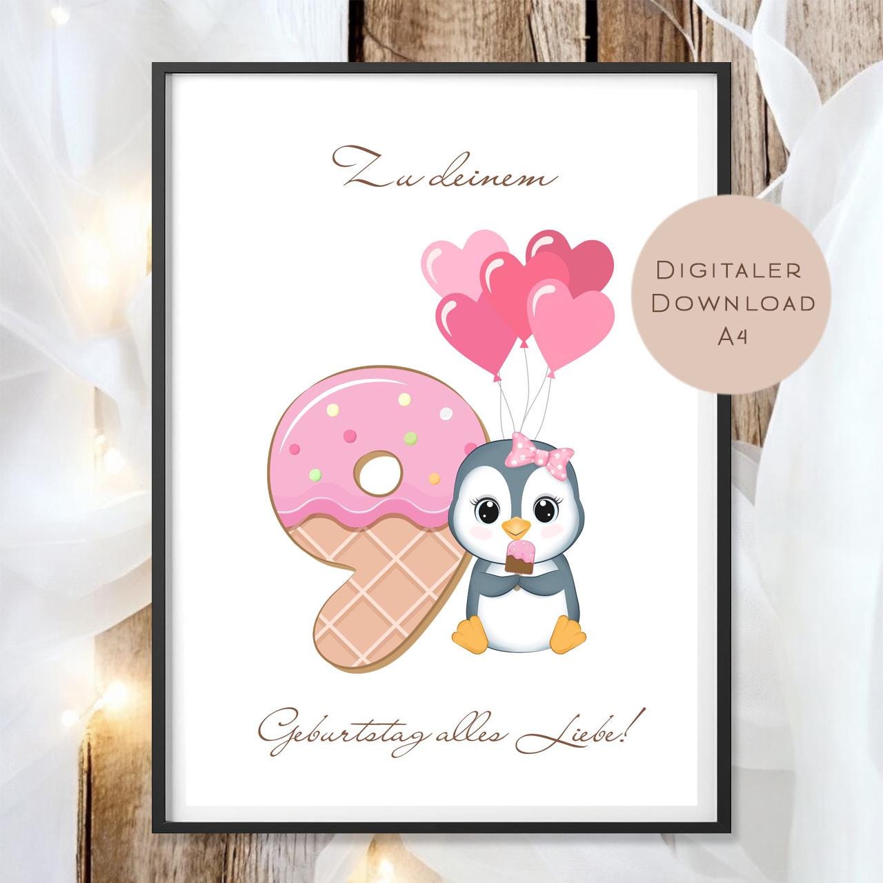 Digital Geldgeschenk 9 Geburtstag neunter Geburtstag Geld schenken Geschenk Gutschein Geburtstagsgeschenk Wunscherfüller download A4