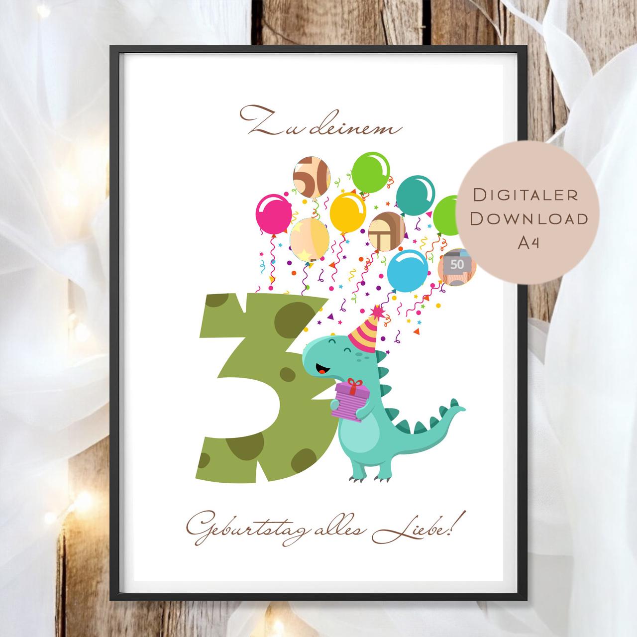 Digital Geldgeschenk 3 Geburtstag dritter Geburtstag Geld schenken Geschenk Gutschein Geburtstagsgeschenk Wunscherfüller download A4