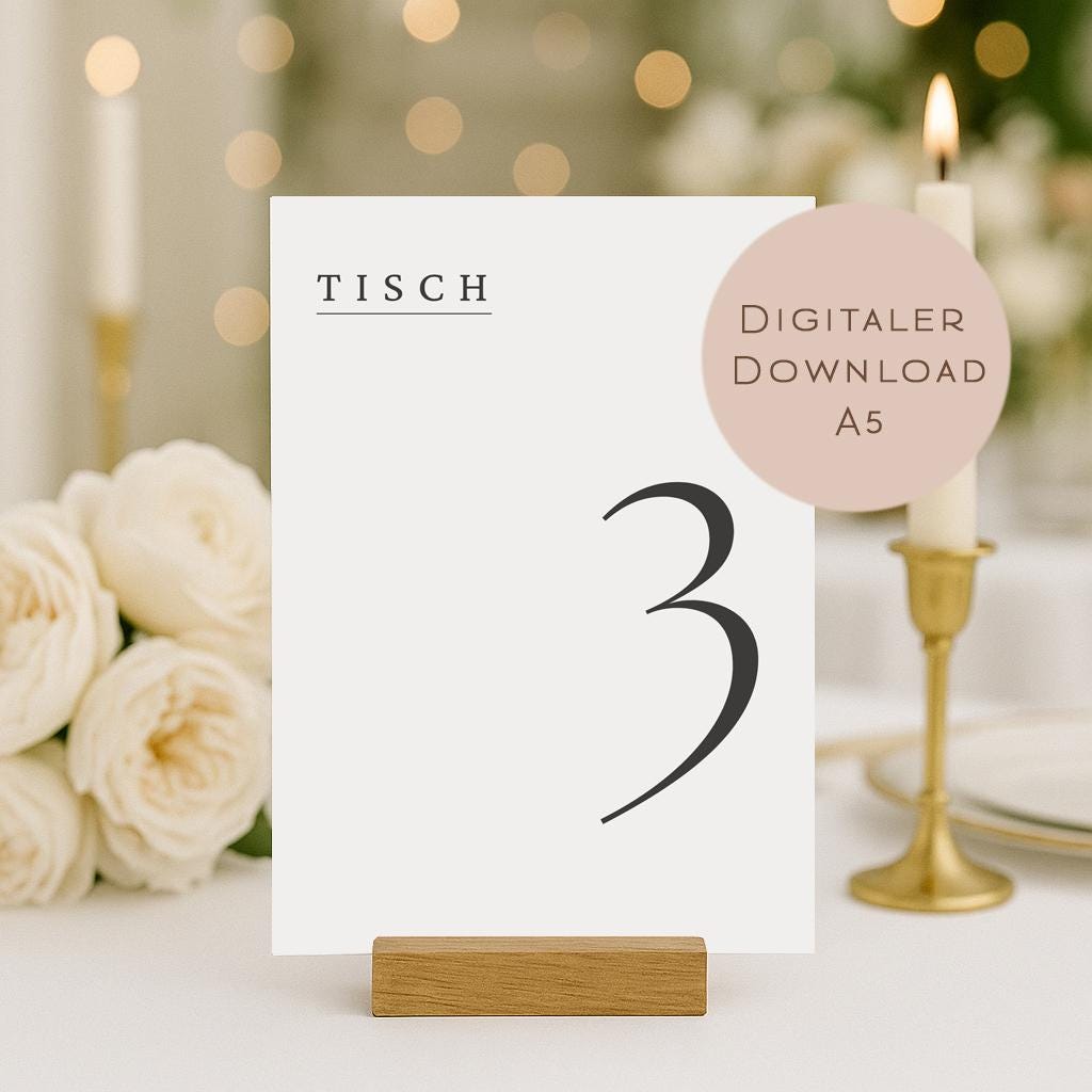 Hochzeit Tischnummern Zahlen 1-20 A5 PDF l Tischordnung Hochzeit Sitzplan l zum Ausdrucken l digitale Tischkarten Hochzeit