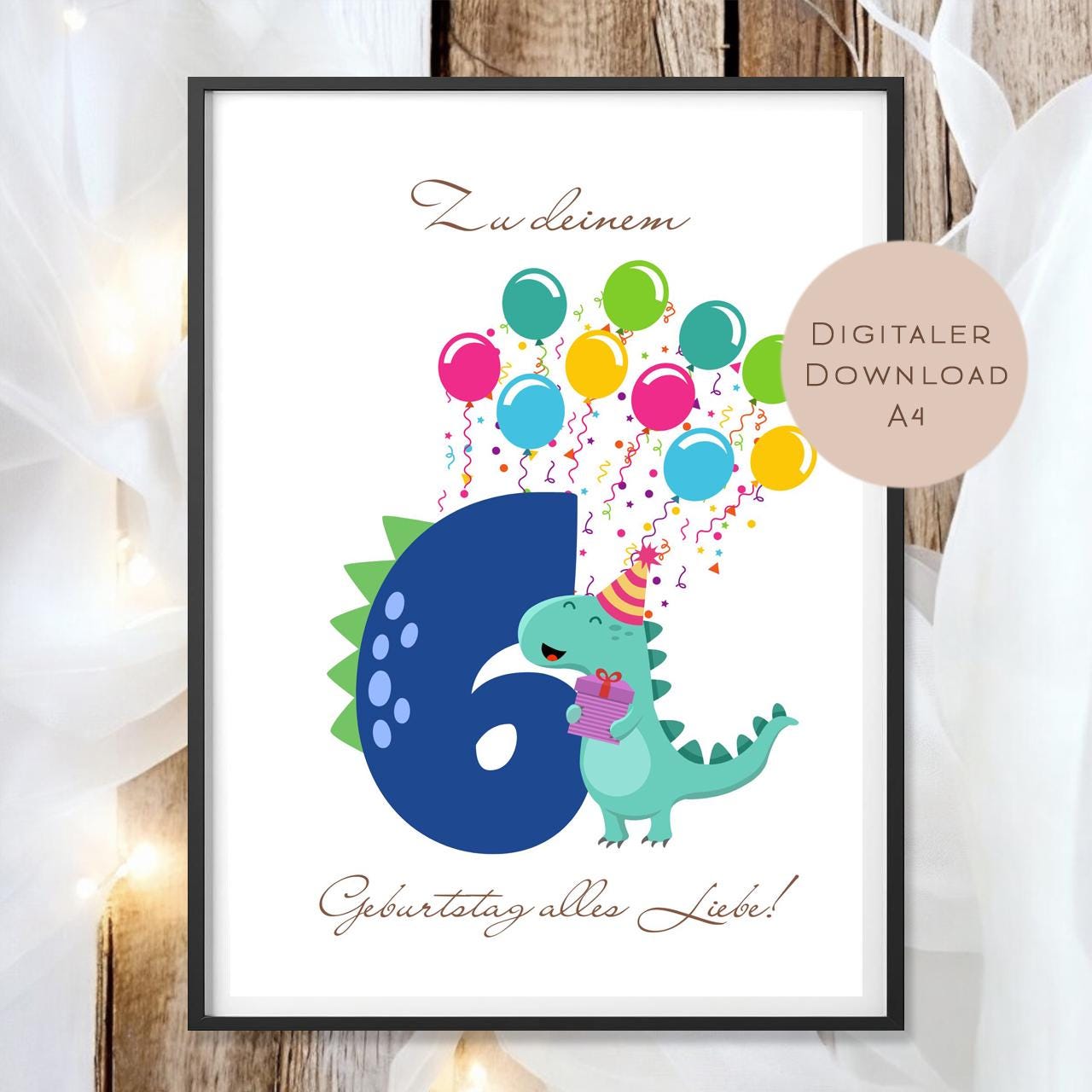 Digital Geldgeschenk 6 Geburtstag sechster Geburtstag Geld schenken Geschenk Gutschein Geburtstagsgeschenk Wunscherfüller download A4