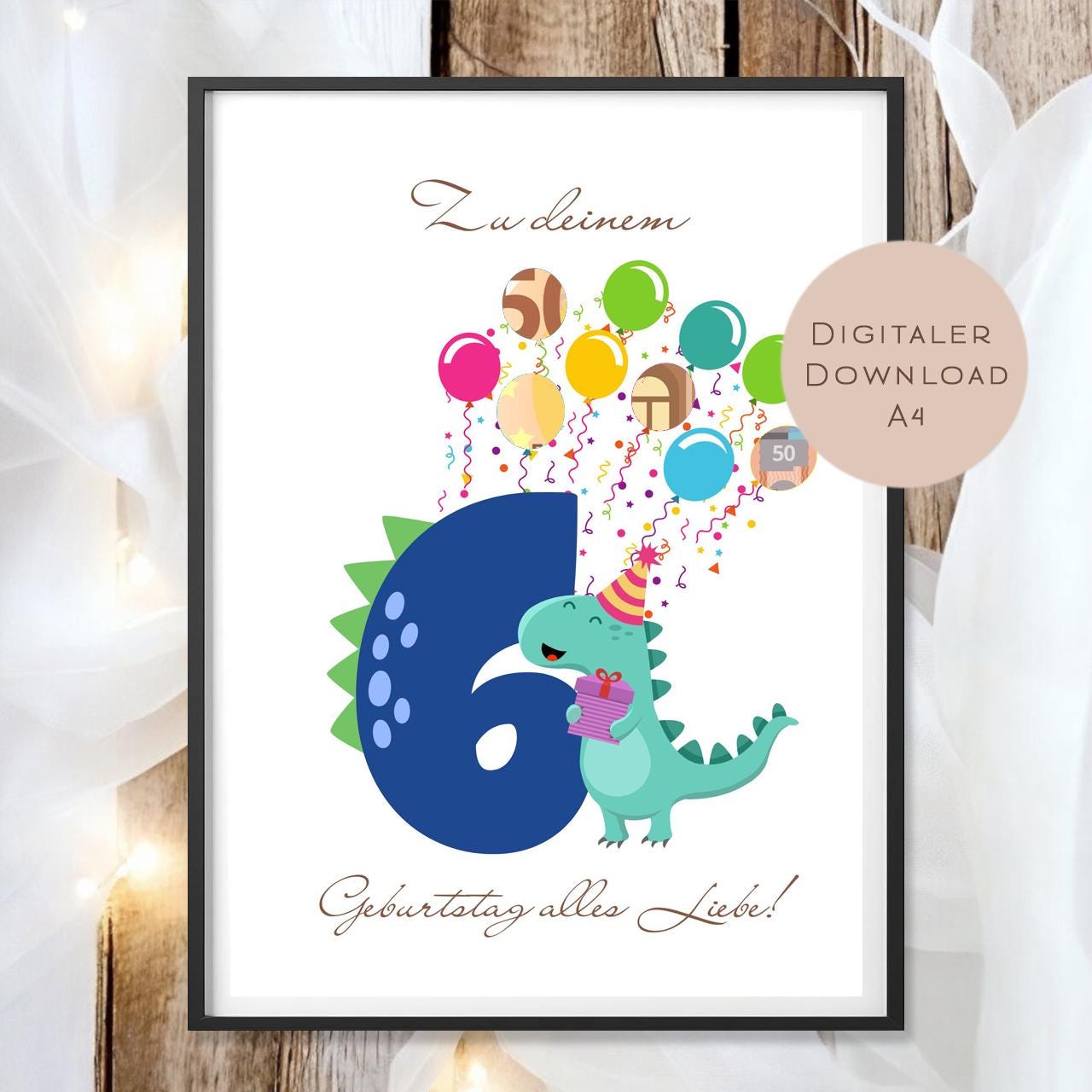 Digital Geldgeschenk 6 Geburtstag sechster Geburtstag Geld schenken Geschenk Gutschein Geburtstagsgeschenk Wunscherfüller download A4