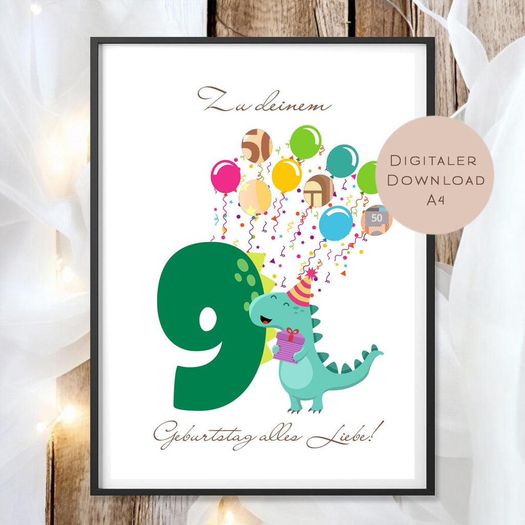 Digital Geldgeschenk 9 Geburtstag neunter Geburtstag Geld schenken Geschenk Gutschein Geburtstagsgeschenk Wunscherfüller download A4