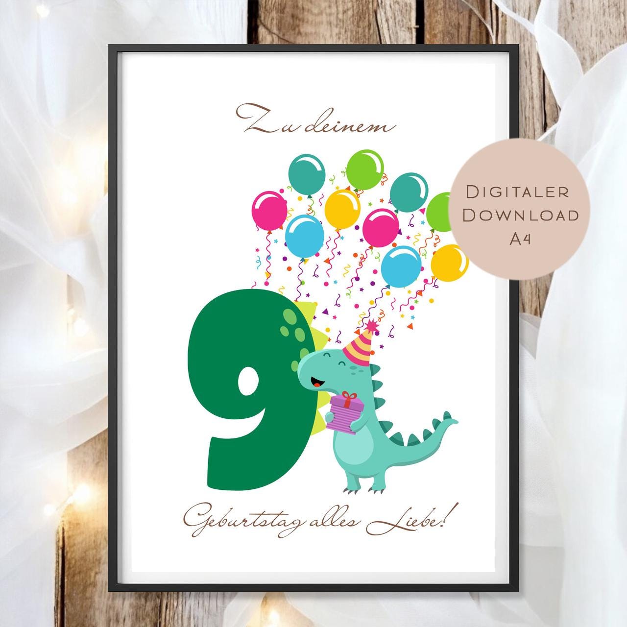 Digital Geldgeschenk 9 Geburtstag neunter Geburtstag Geld schenken Geschenk Gutschein Geburtstagsgeschenk Wunscherfüller download A4