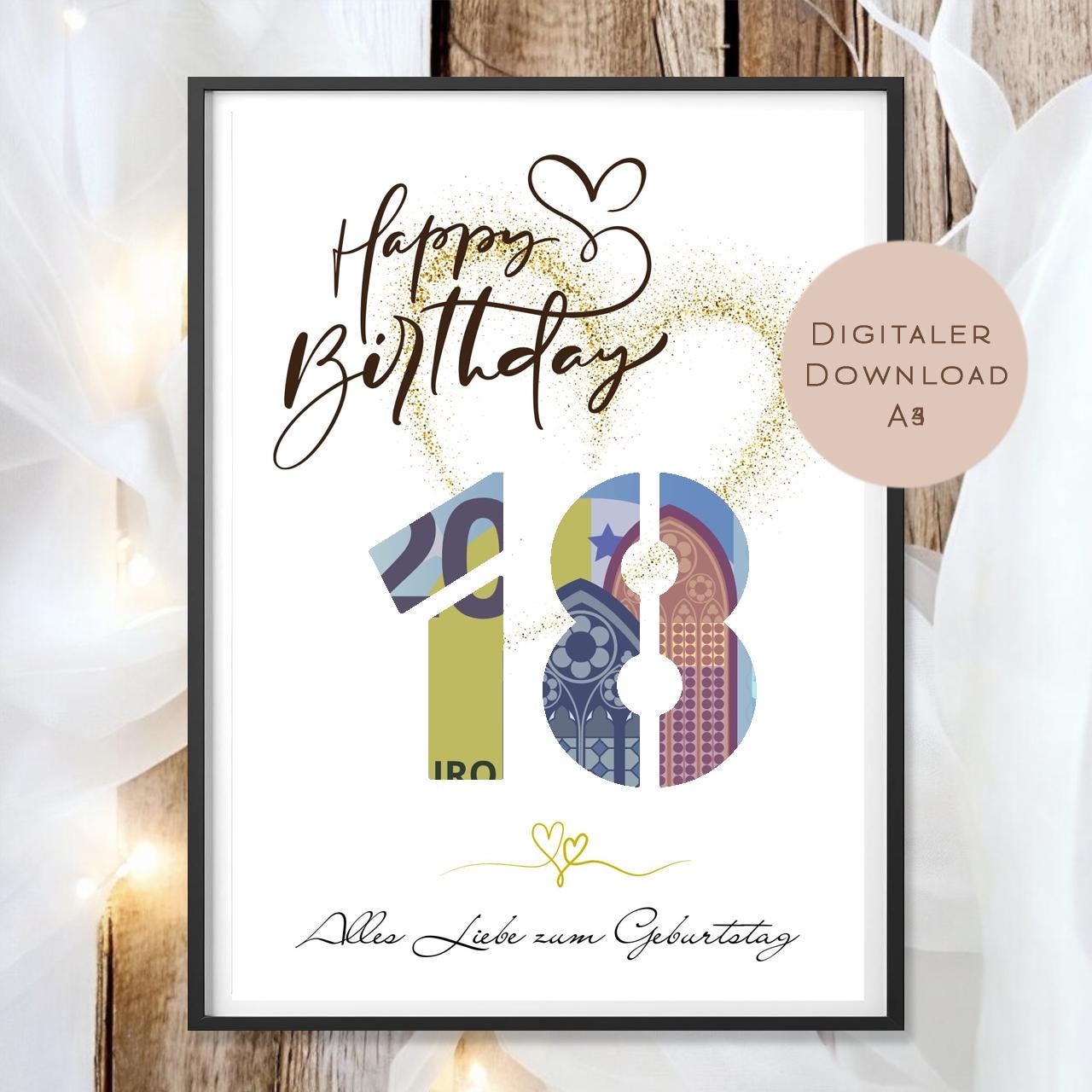 Geldgeschenk zum 18. Geburtstag Geld schenken Geschenk Gutschein Geburtstagsgeschenk Wunscherfüller zum sofort ausdrucken download PDF A4