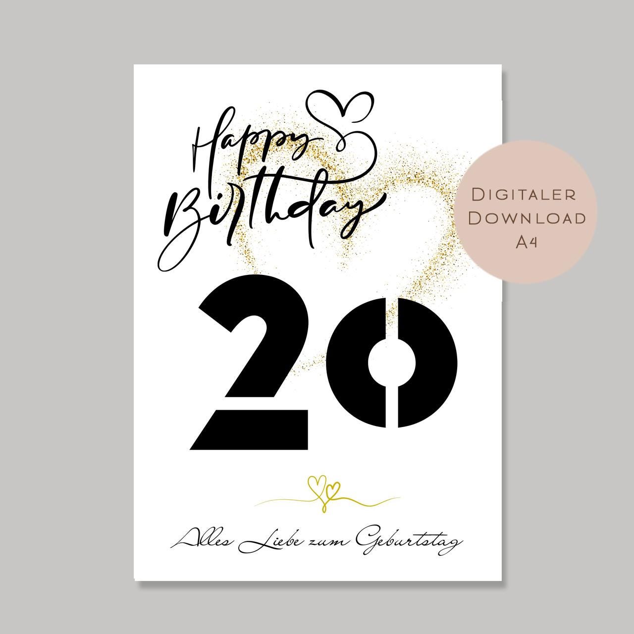 Geldgeschenk zum 20. Geburtstag Geld schenken Geschenk Gutschein Geburtstagsgeschenk Wunscherfüller zum sofort ausdrucken download PDF A4