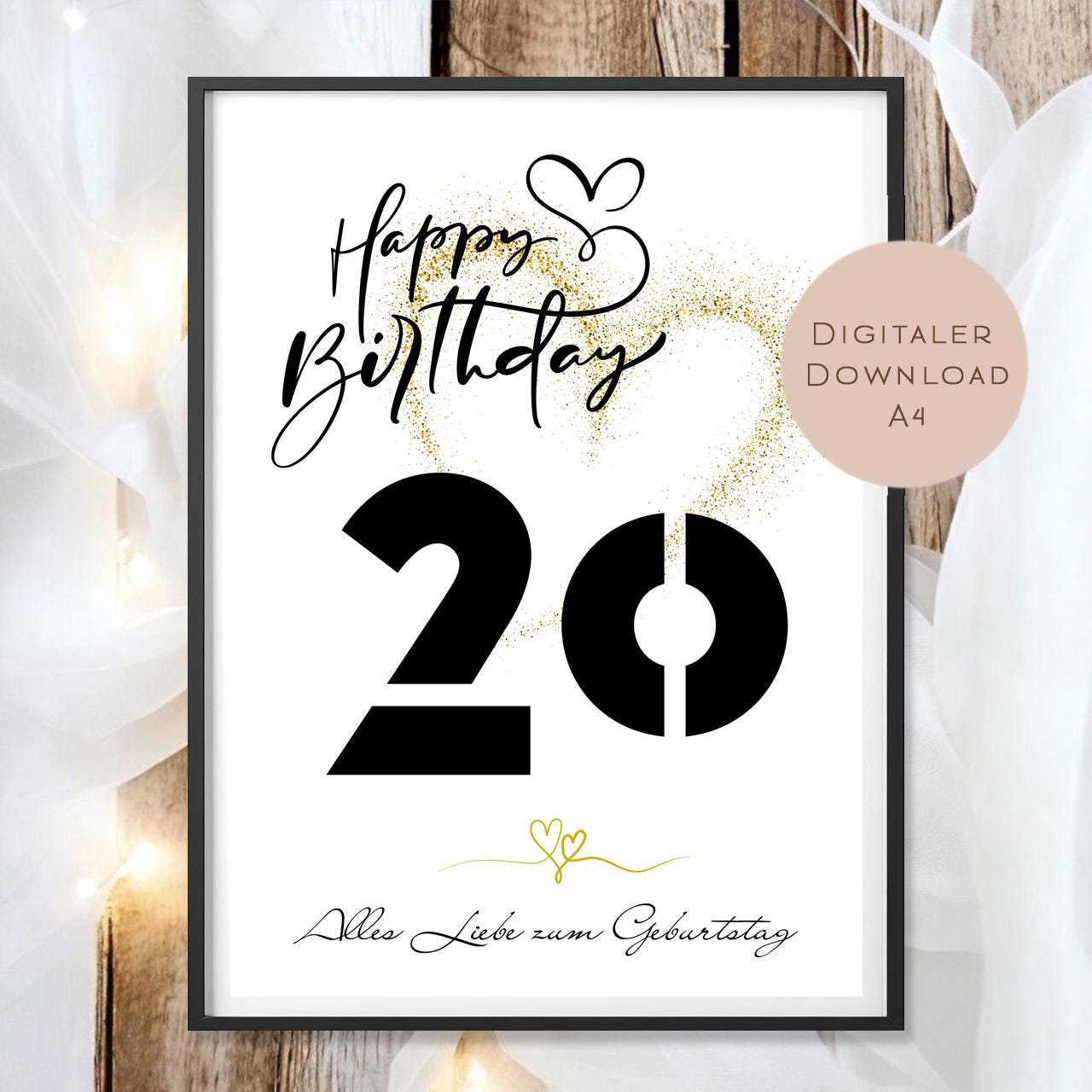 Geldgeschenk zum 20. Geburtstag Geld schenken Geschenk Gutschein Geburtstagsgeschenk Wunscherfüller zum sofort ausdrucken download PDF A4