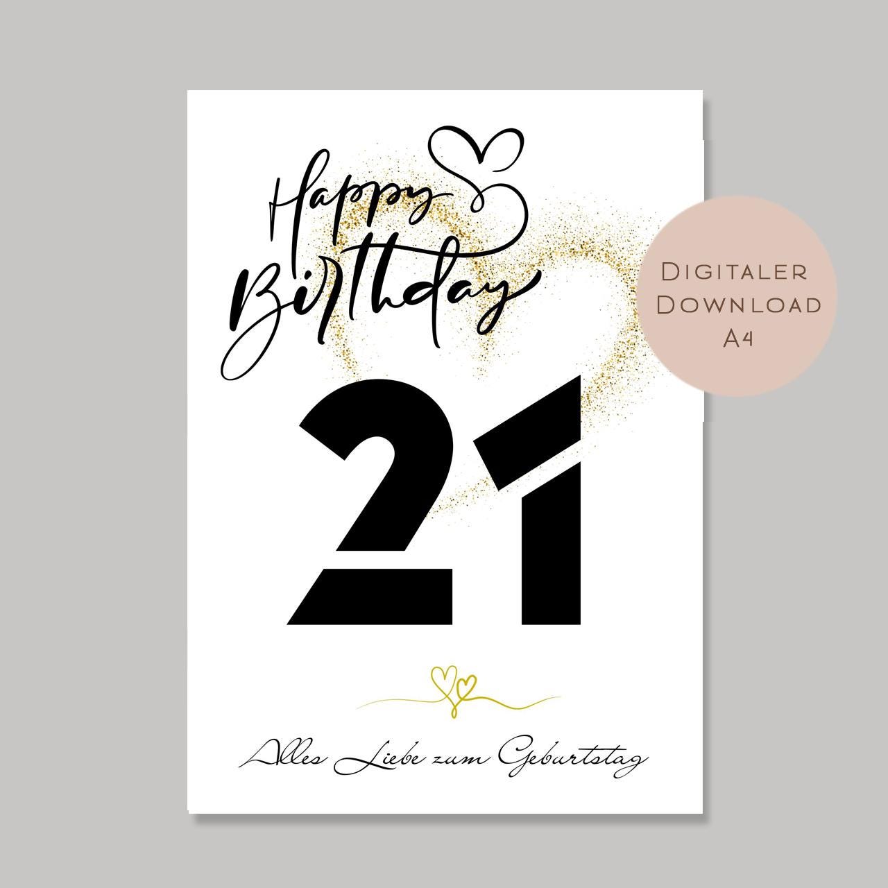 Geldgeschenk zum 21. Geburtstag Geld schenken Geschenk Gutschein Geburtstagsgeschenk Wunscherfüller zum sofort ausdrucken download PDF A4