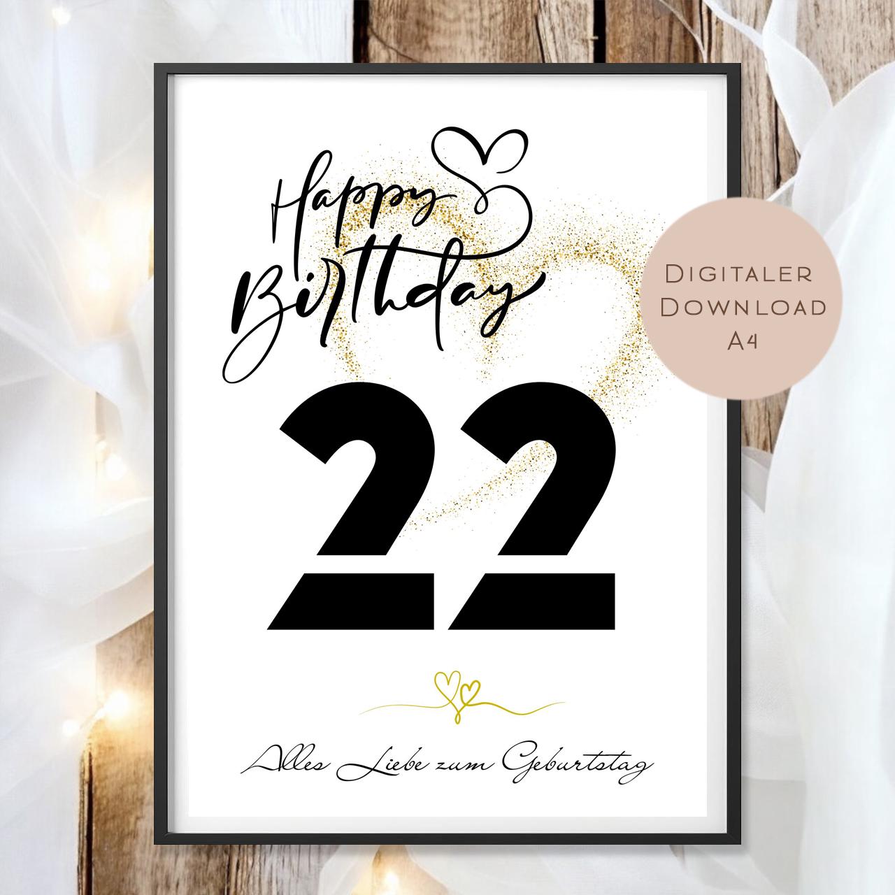 Geldgeschenk zum 22. Geburtstag Geld schenken Geschenk Gutschein Geburtstagsgeschenk Wunscherfüller zum sofort ausdrucken download PDF A4