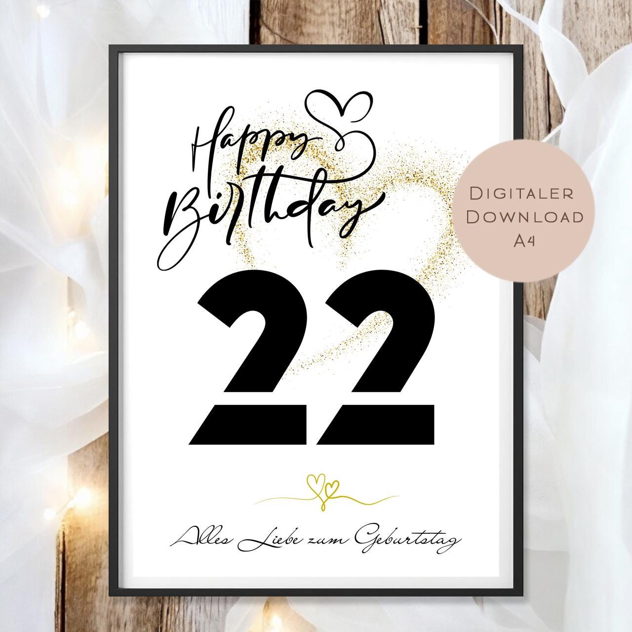 Geldgeschenk zum 22. Geburtstag Geld schenken Geschenk Gutschein Geburtstagsgeschenk Wunscherfüller zum sofort ausdrucken download PDF A4