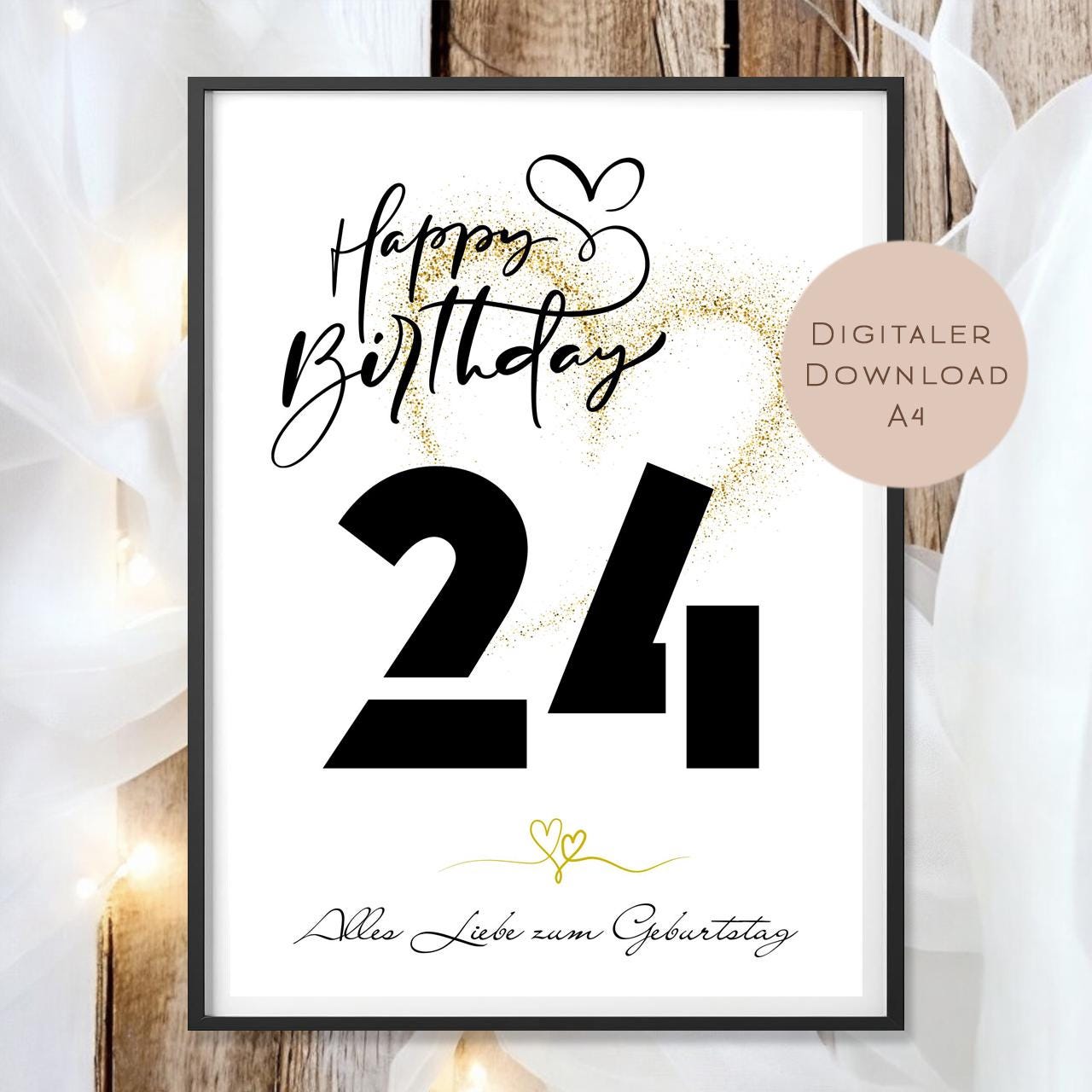 Geldgeschenk zum 24. Geburtstag Geld schenken Geschenk Gutschein Geburtstagsgeschenk Wunscherfüller zum sofort ausdrucken download PDF A4