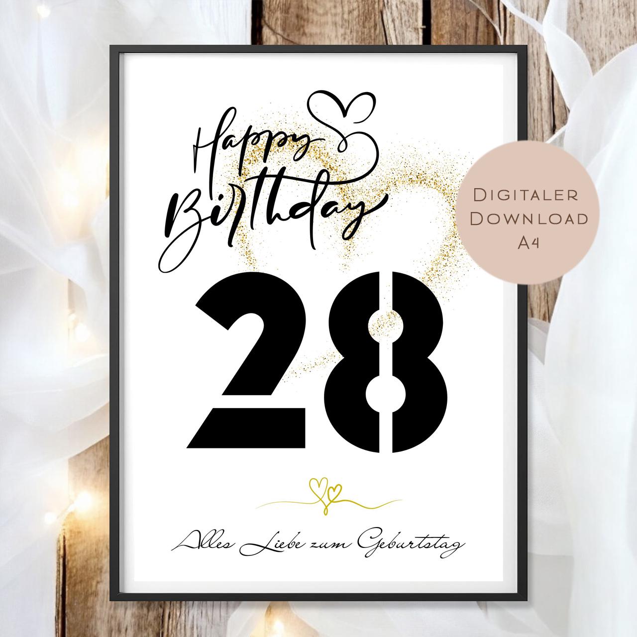 Geldgeschenk zum 28. Geburtstag Geld schenken Geschenk Gutschein Geburtstagsgeschenk Wunscherfüller zum sofort ausdrucken download PDF A4