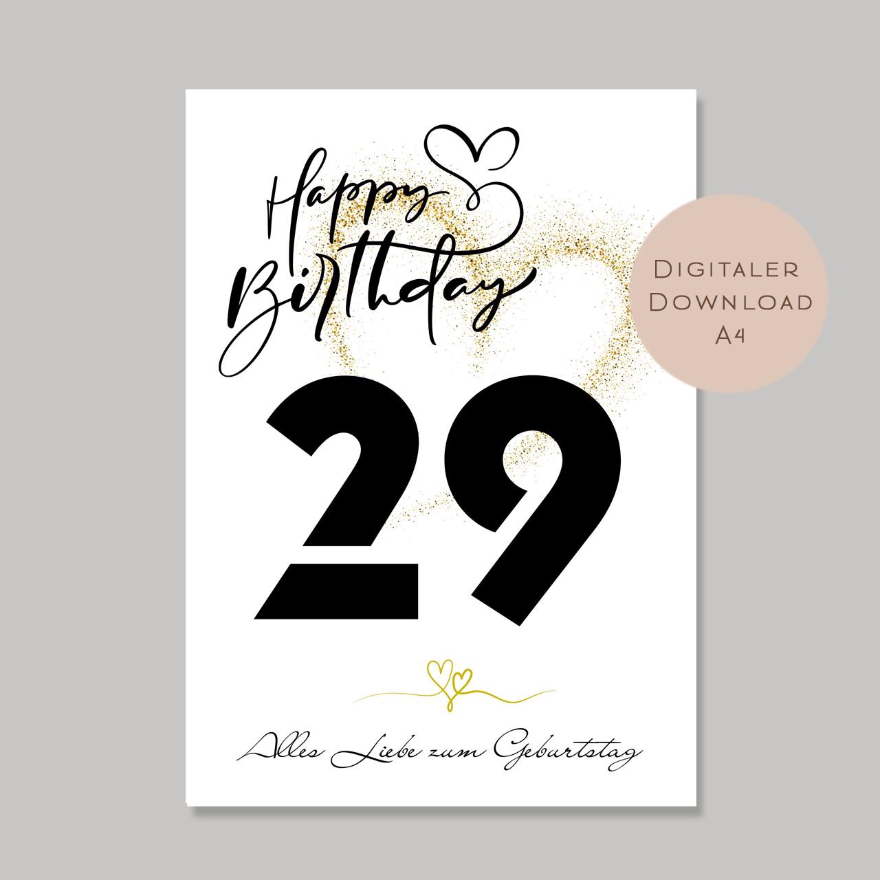 Geldgeschenk zum 29. Geburtstag Geld schenken Geschenk Gutschein Geburtstagsgeschenk Wunscherfüller zum sofort ausdrucken download PDF A4