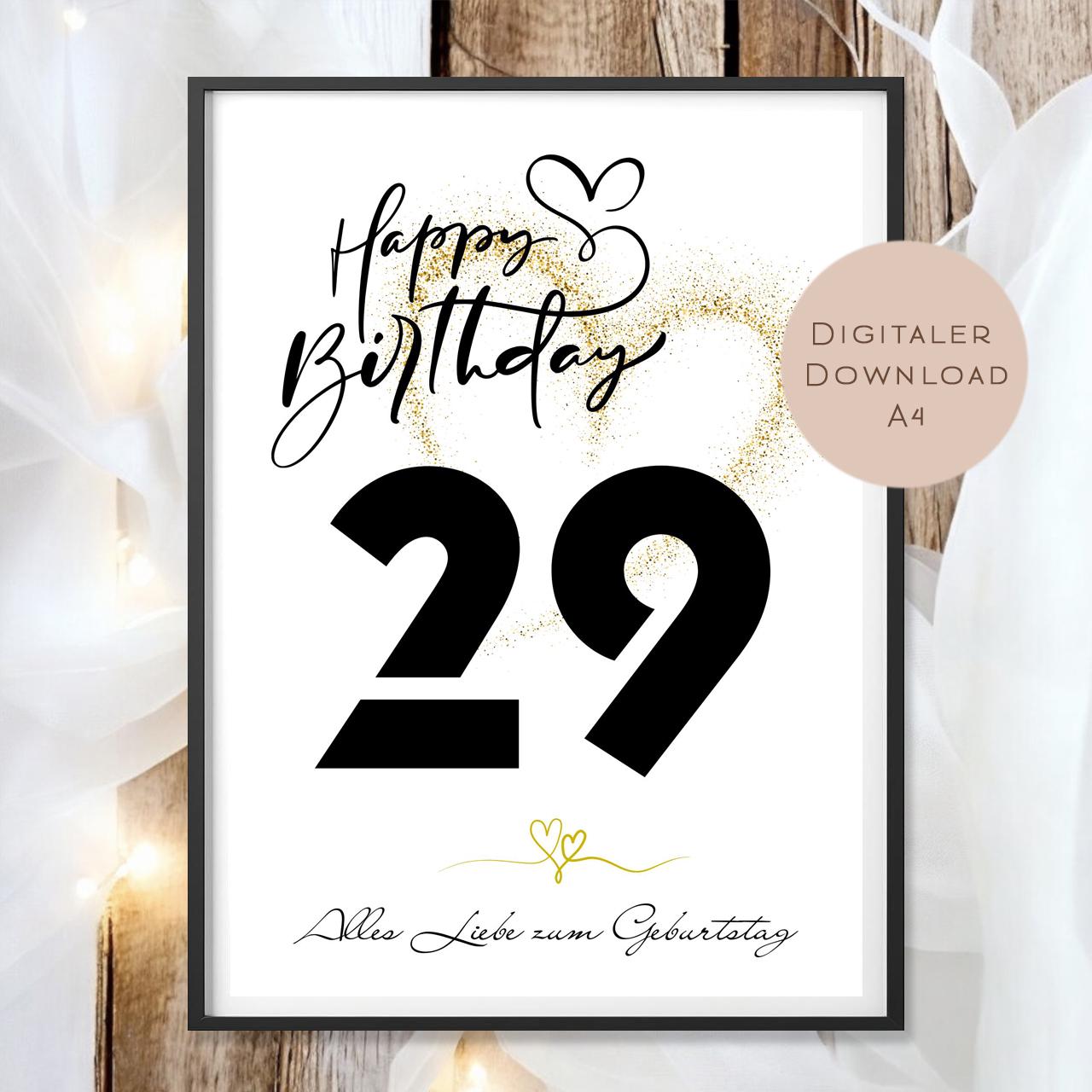 Geldgeschenk zum 29. Geburtstag Geld schenken Geschenk Gutschein Geburtstagsgeschenk Wunscherfüller zum sofort ausdrucken download PDF A4