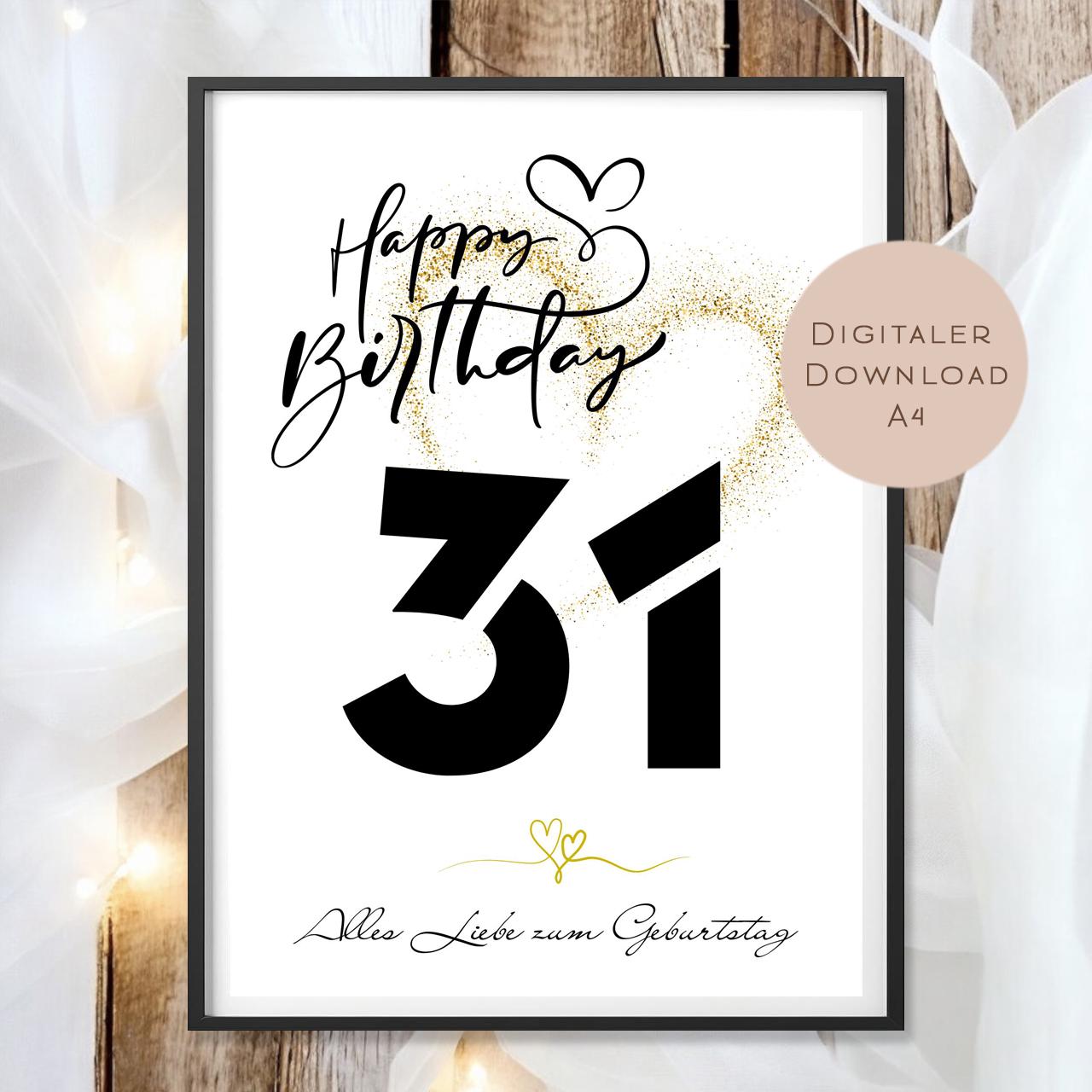 Geldgeschenk zum 31. Geburtstag Geld schenken Geschenk Gutschein Geburtstagsgeschenk Wunscherfüller zum sofort ausdrucken download PDF A4