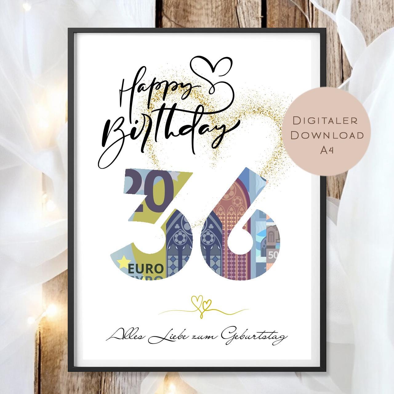 Geldgeschenk zum 36. Geburtstag Geld schenken Geschenk Gutschein Geburtstagsgeschenk Wunscherfüller zum sofort ausdrucken download PDF A4