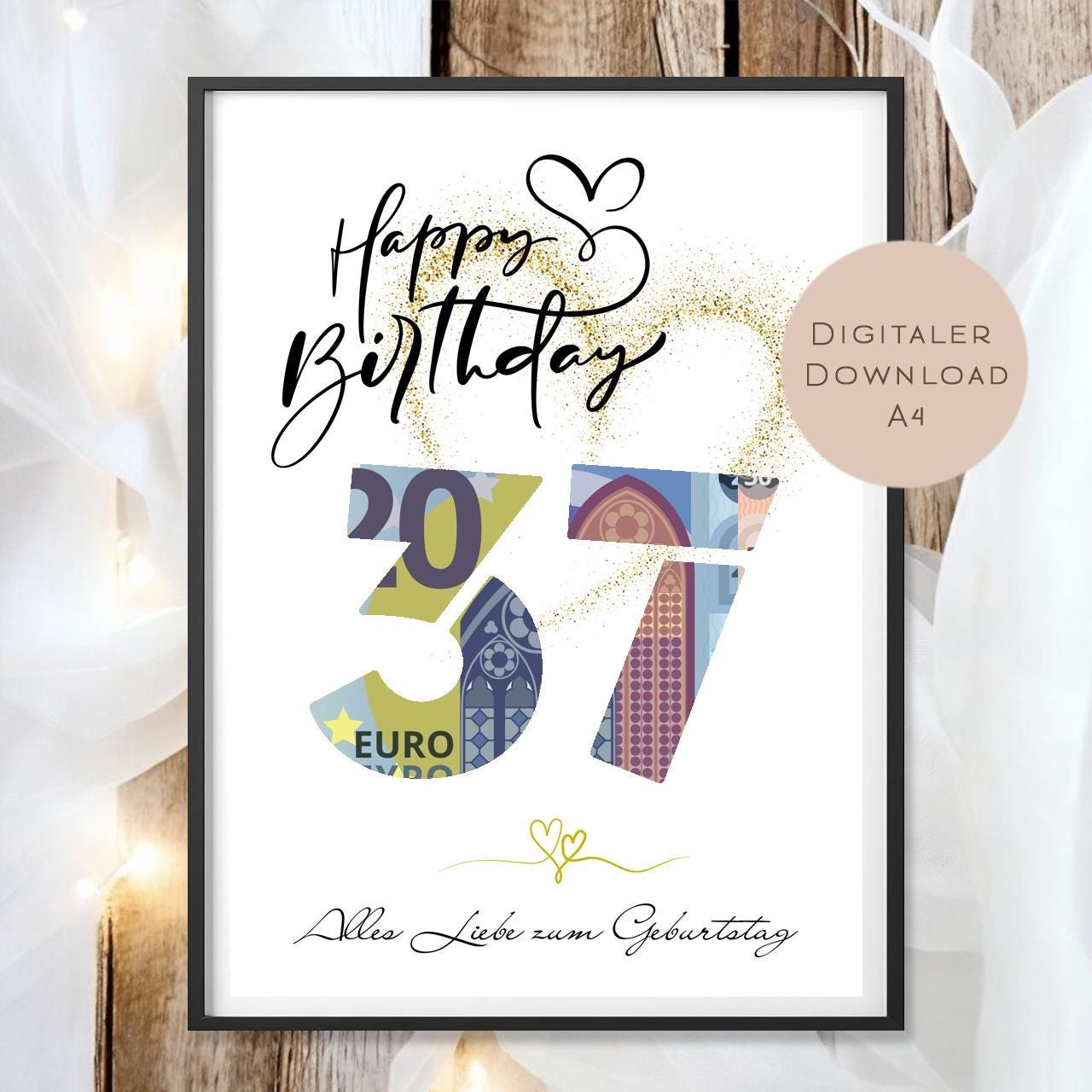 Geldgeschenk zum 37. Geburtstag Geld schenken Geschenk Gutschein Geburtstagsgeschenk Wunscherfüller zum sofort ausdrucken download PDF A4