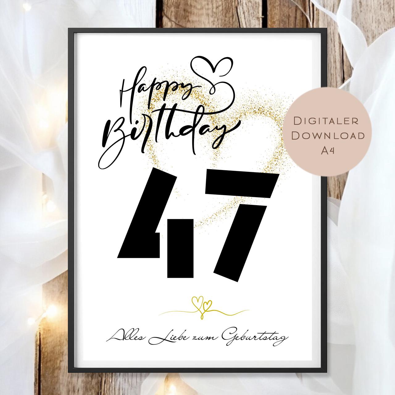 Geldgeschenk zum 47. Geburtstag Geld schenken Geschenk Gutschein Geburtstagsgeschenk Wunscherfüller zum sofort ausdrucken download PDF A4