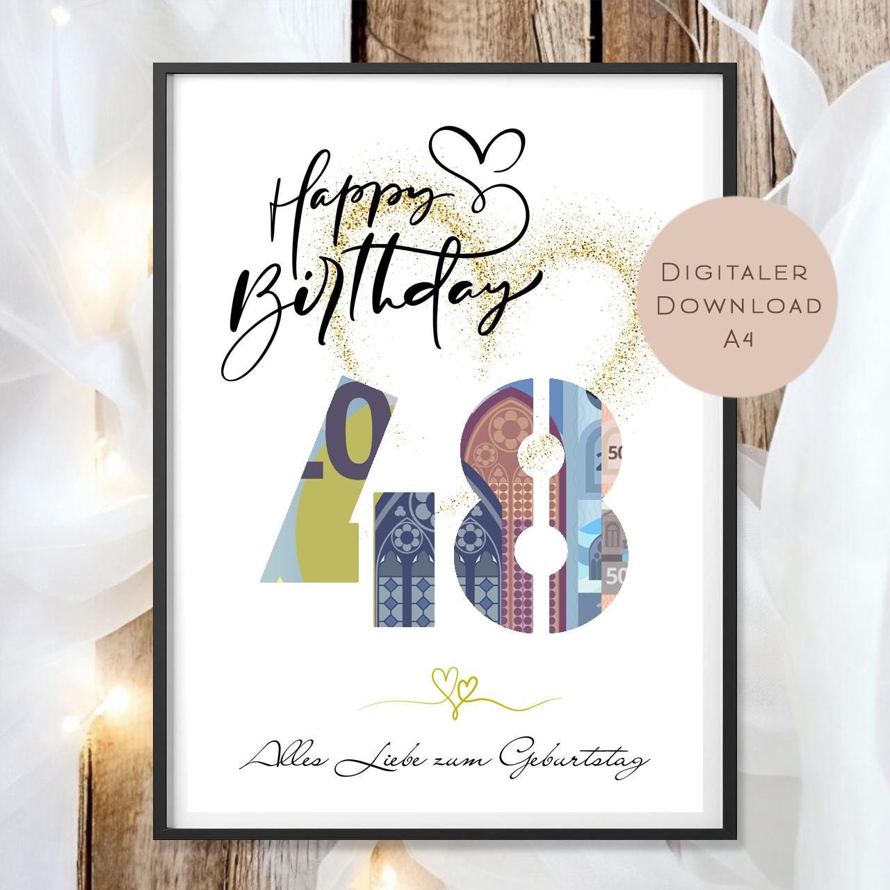 Geldgeschenk zum 48. Geburtstag Geld schenken Geschenk Gutschein Geburtstagsgeschenk Wunscherfüller zum sofort ausdrucken download PDF A4