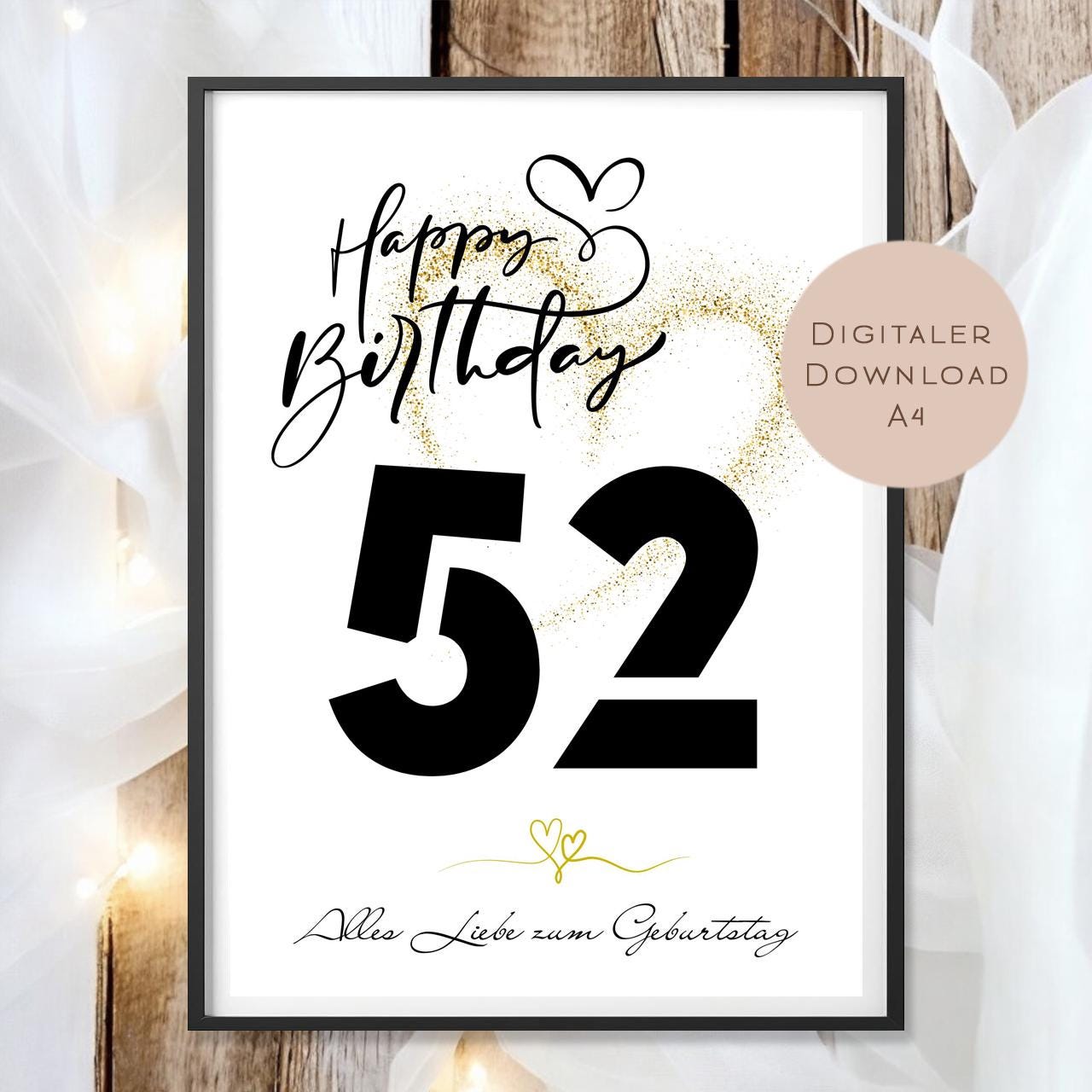 Geldgeschenk zum 52. Geburtstag Geld schenken Geschenk Gutschein Geburtstagsgeschenk Wunscherfüller zum sofort ausdrucken download PDF A4