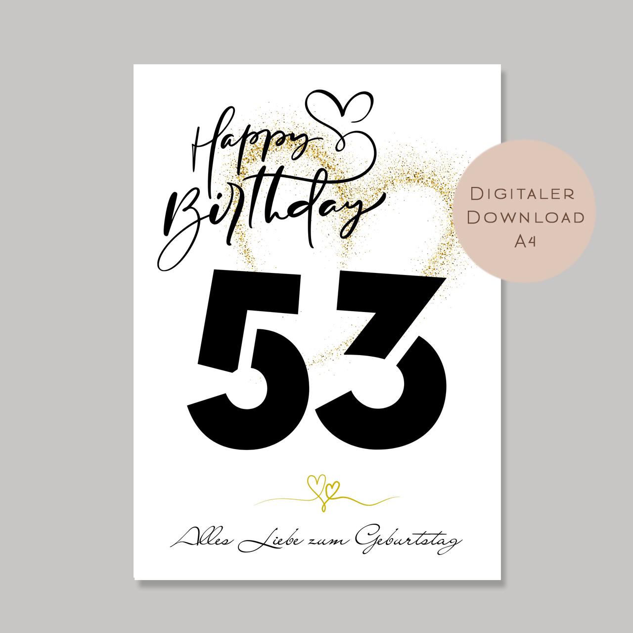 Geldgeschenk zum 53. Geburtstag Geld schenken Geschenk Gutschein Geburtstagsgeschenk Wunscherfüller zum sofort ausdrucken download PDF A4