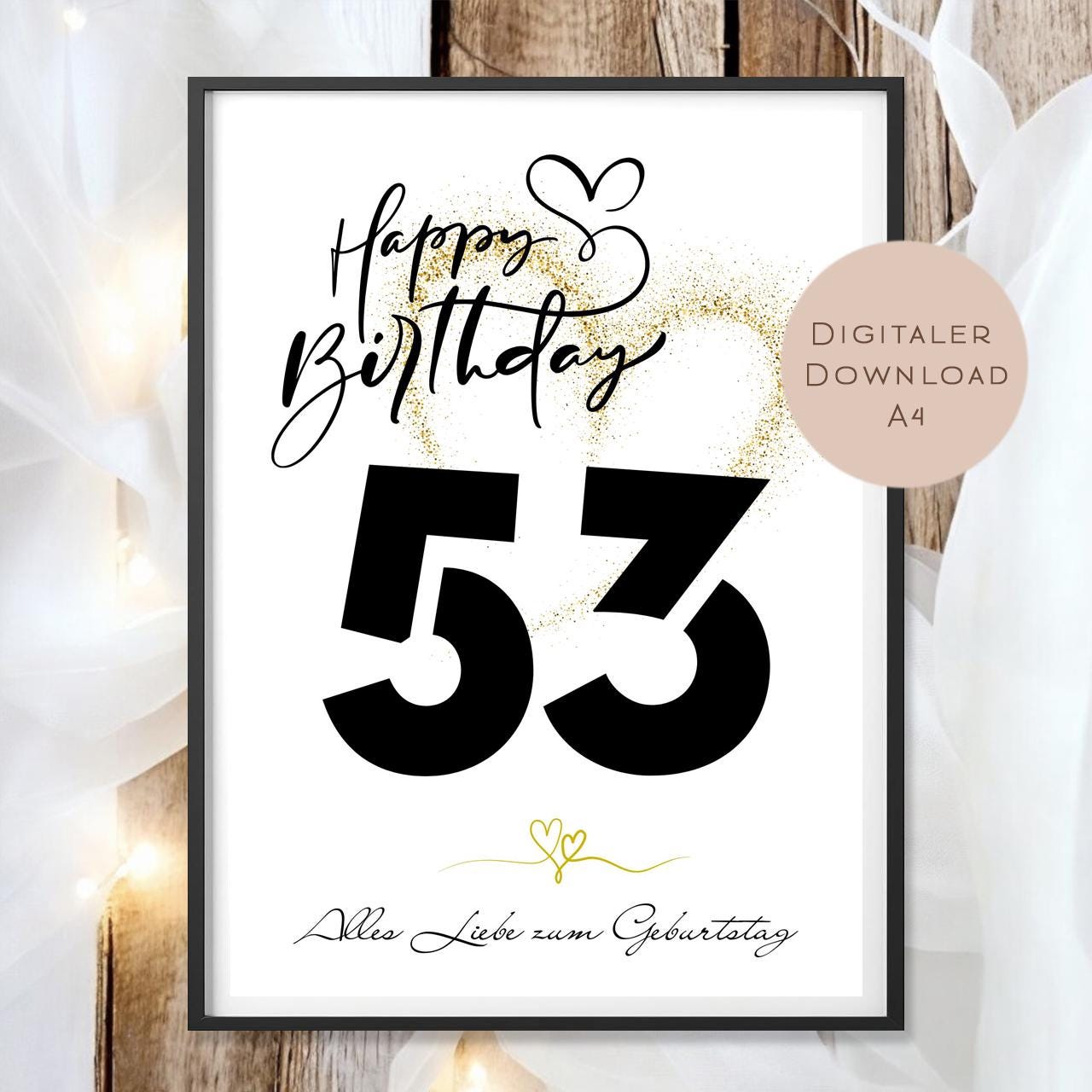 Geldgeschenk zum 53. Geburtstag Geld schenken Geschenk Gutschein Geburtstagsgeschenk Wunscherfüller zum sofort ausdrucken download PDF A4