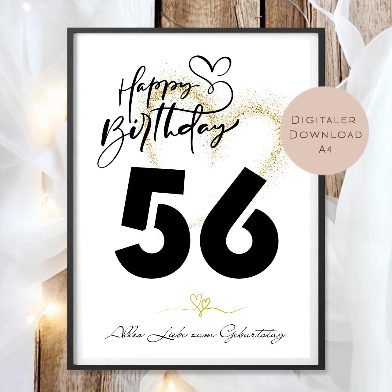 Geldgeschenk zum 56. Geburtstag Geld schenken Geschenk Gutschein Geburtstagsgeschenk Wunscherfüller zum sofort ausdrucken download PDF A4