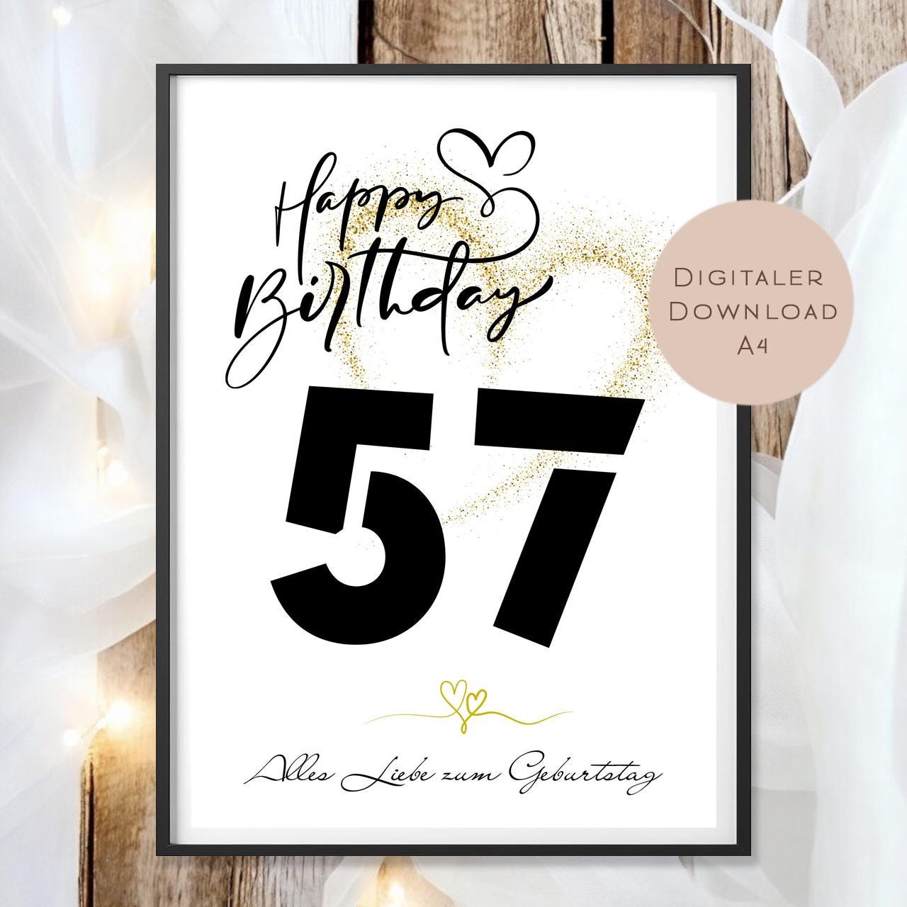 Geldgeschenk zum 57. Geburtstag Geld schenken Geschenk Gutschein Geburtstagsgeschenk Wunscherfüller zum sofort ausdrucken download PDF A4