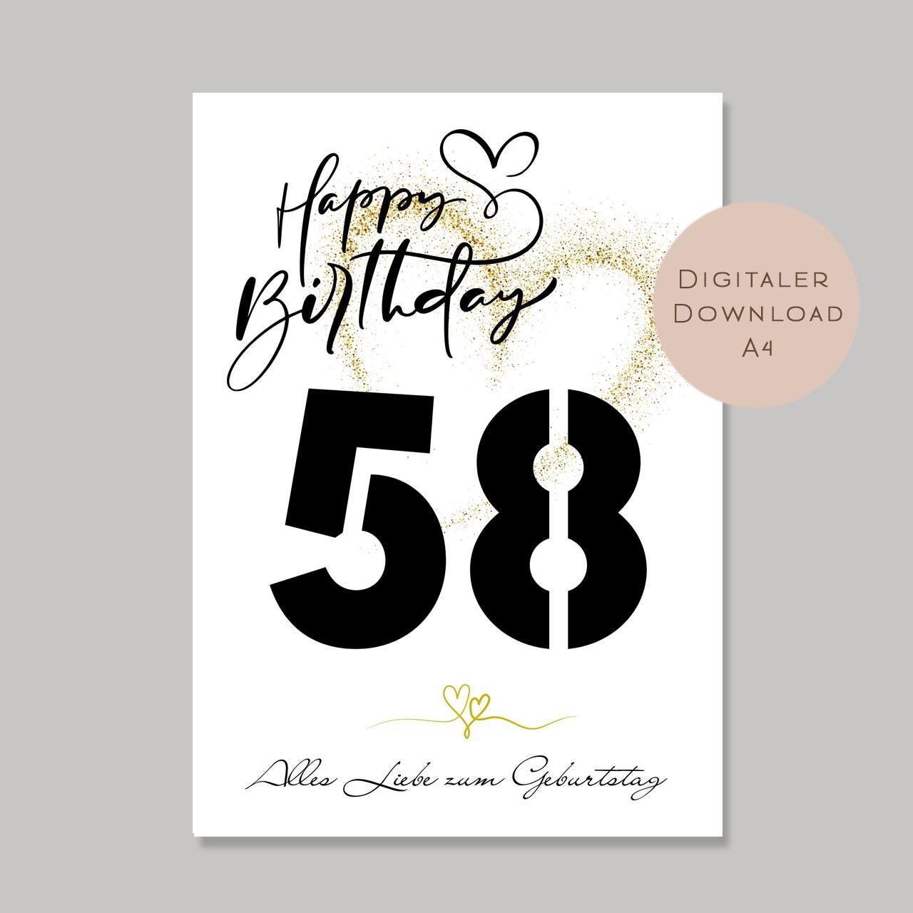 Geldgeschenk zum 58. Geburtstag Geld schenken Geschenk Gutschein Geburtstagsgeschenk Wunscherfüller zum sofort ausdrucken download PDF A4