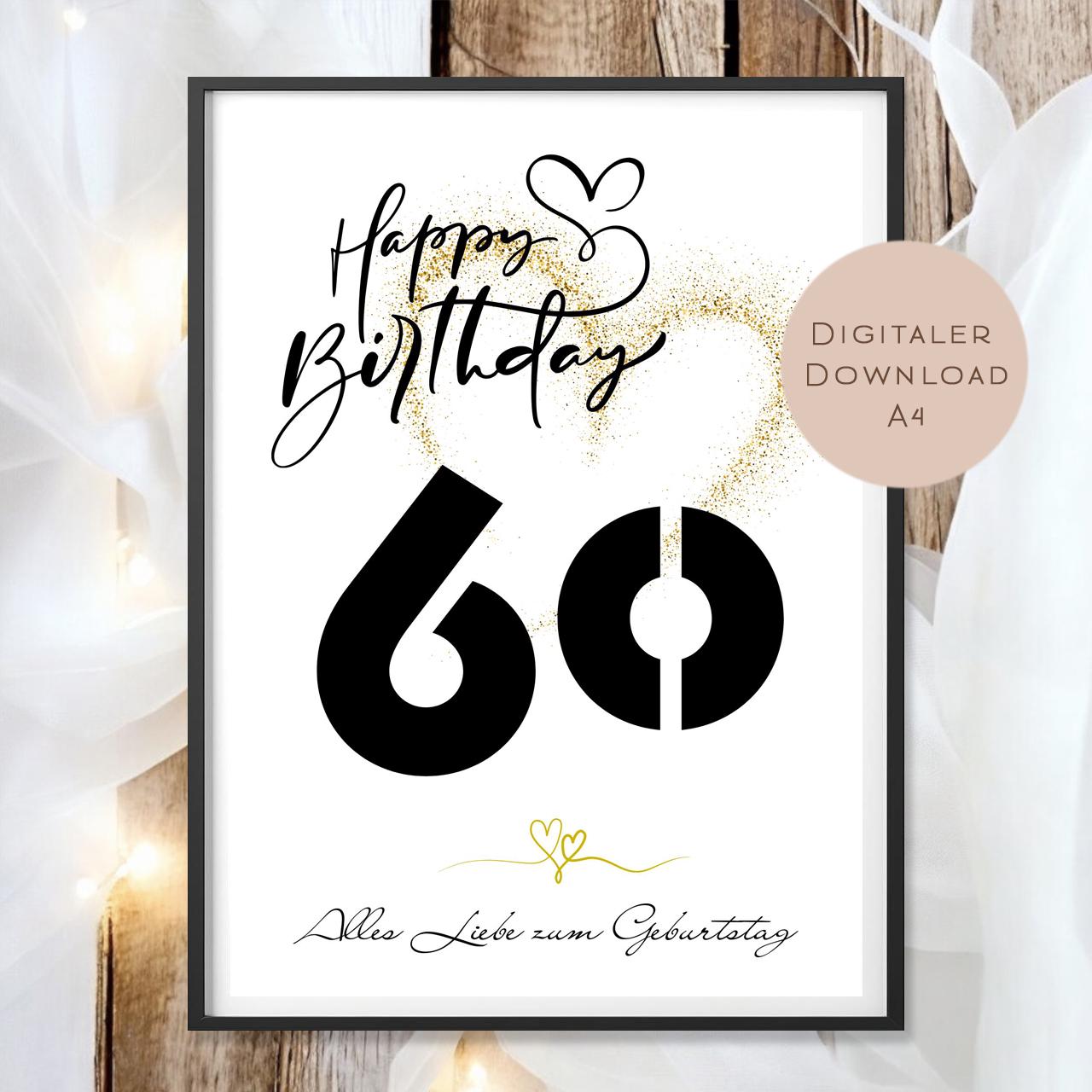 Geldgeschenk zum 60. Geburtstag Geld schenken Geschenk Gutschein Geburtstagsgeschenk Wunscherfüller zum sofort ausdrucken download PDF A4