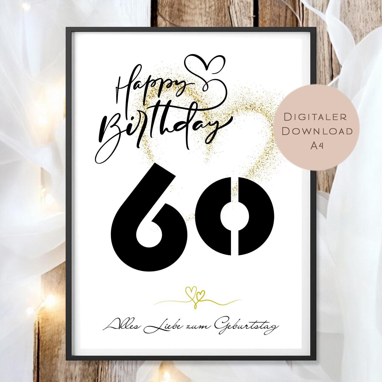 Geldgeschenk zum 60. Geburtstag Geld schenken Geschenk Gutschein Geburtstagsgeschenk Wunscherfüller zum sofort ausdrucken download PDF A4