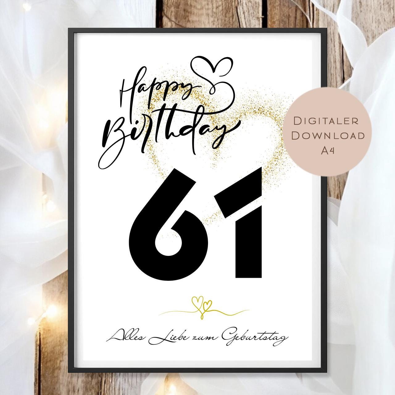 Geldgeschenk zum 61. Geburtstag Geld schenken Geschenk Gutschein Geburtstagsgeschenk Wunscherfüller zum sofort ausdrucken download PDF A4