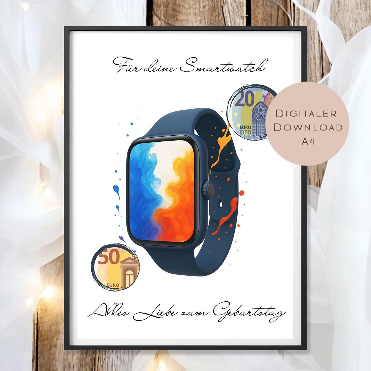 Geburtstag Geldgeschenk Smartwatch I Gutschein für Uhr I Fitness Geschenk zum Ausdrucken I Geld schenken I Geburtstagsgeschenk PDF A4
