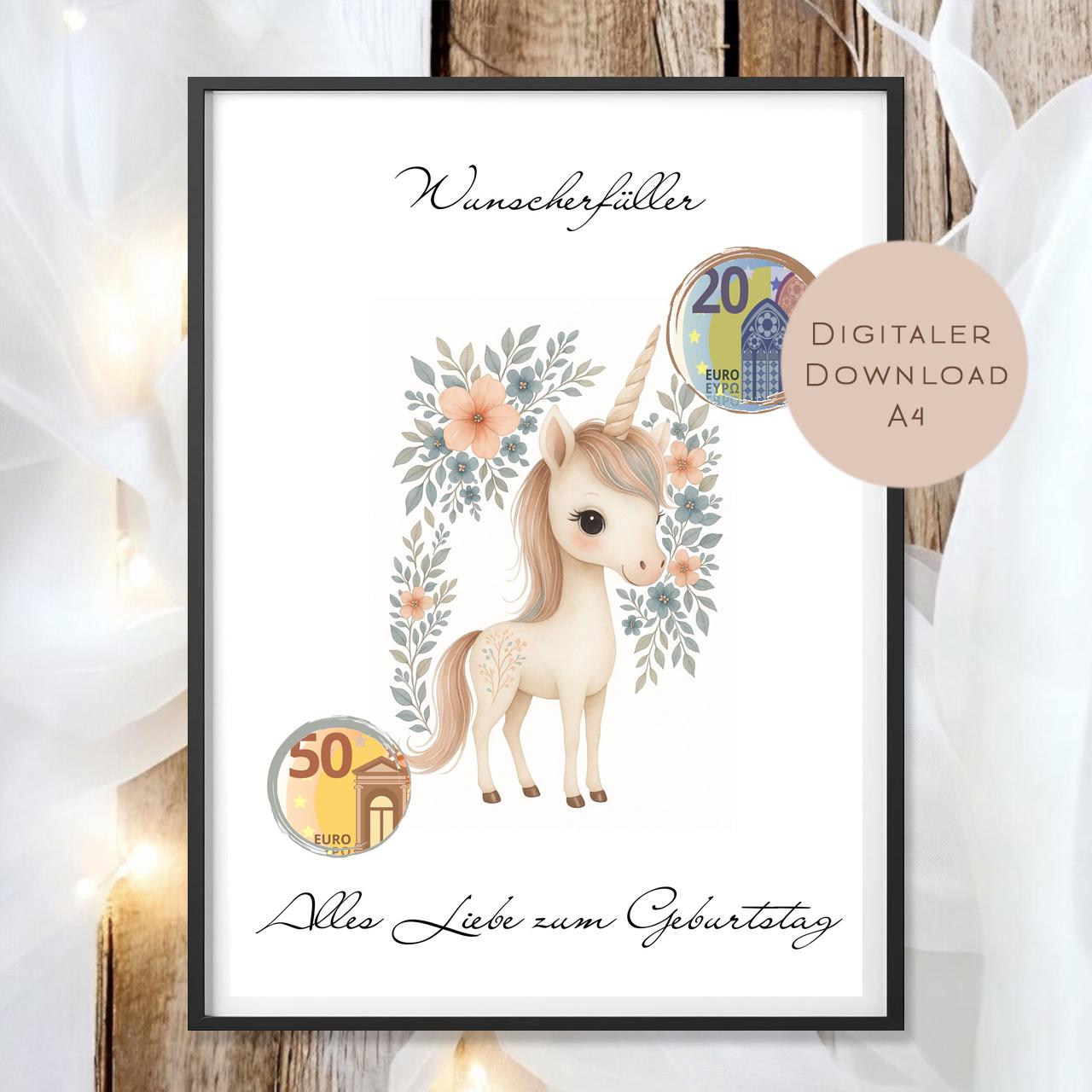 Geldgeschenk Einhorn I Gutschein für Pferdemädchen I Geschenkidee Pferd Ausdrucken I Geburtstag Geld schenken I Geburtstagsgeschenk PDF A4